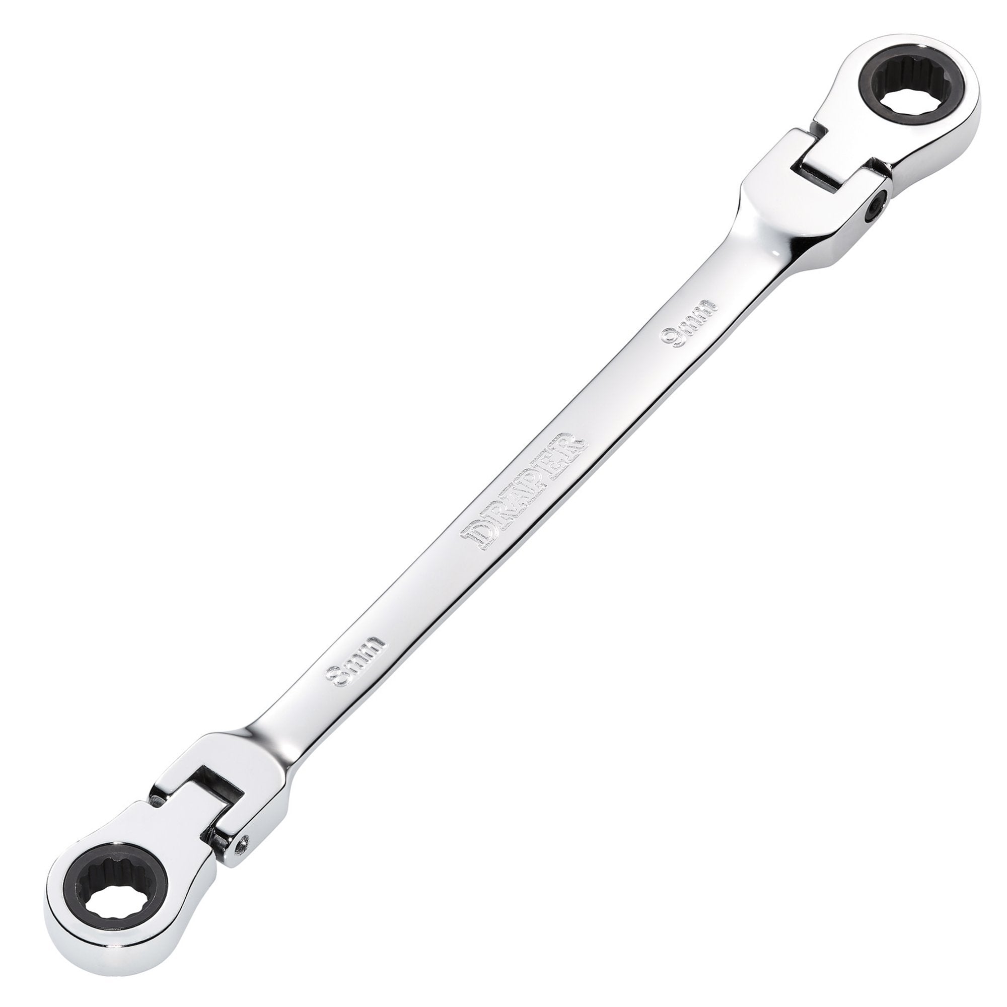 Draper-HI-TORQ®-Metric-Flexible-Head-Double-Ring-Ratchet-Spanner,-8-x-9mm