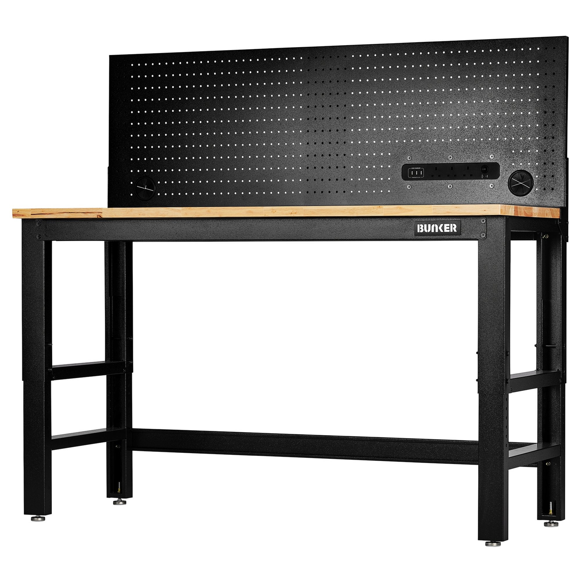 BUNKER®-Workbench-with-Hardwood-Worktop-and-Power-Pegboard,-1550mm