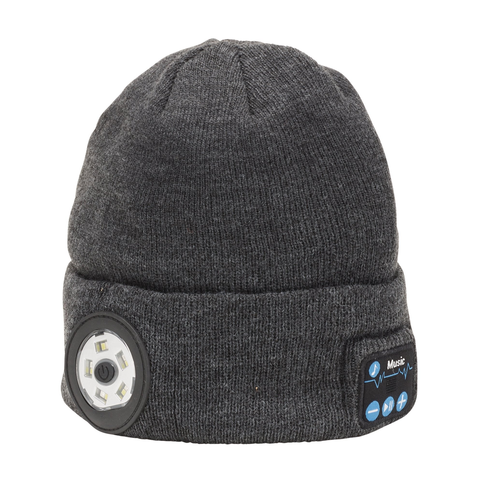Smart-Wireless-Rechargeable-Beanie-with-LED-Head-Torch-and-USB-Charging-Cable,-Grey,-One-Size