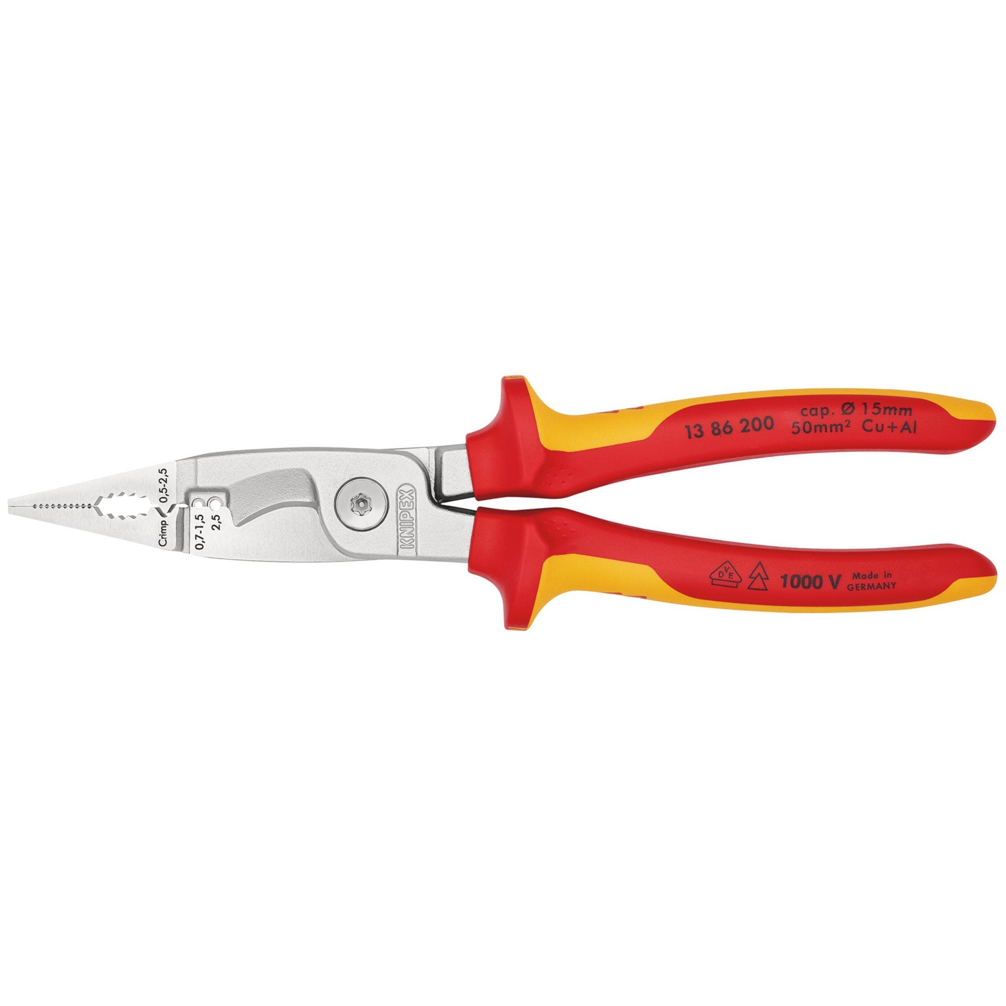KNIPEX-13-86-200-Pliers-for-Electrical-Installation-insulated-with-multi-component-grips,-VDE-tested-chrome-plated,-200mm
