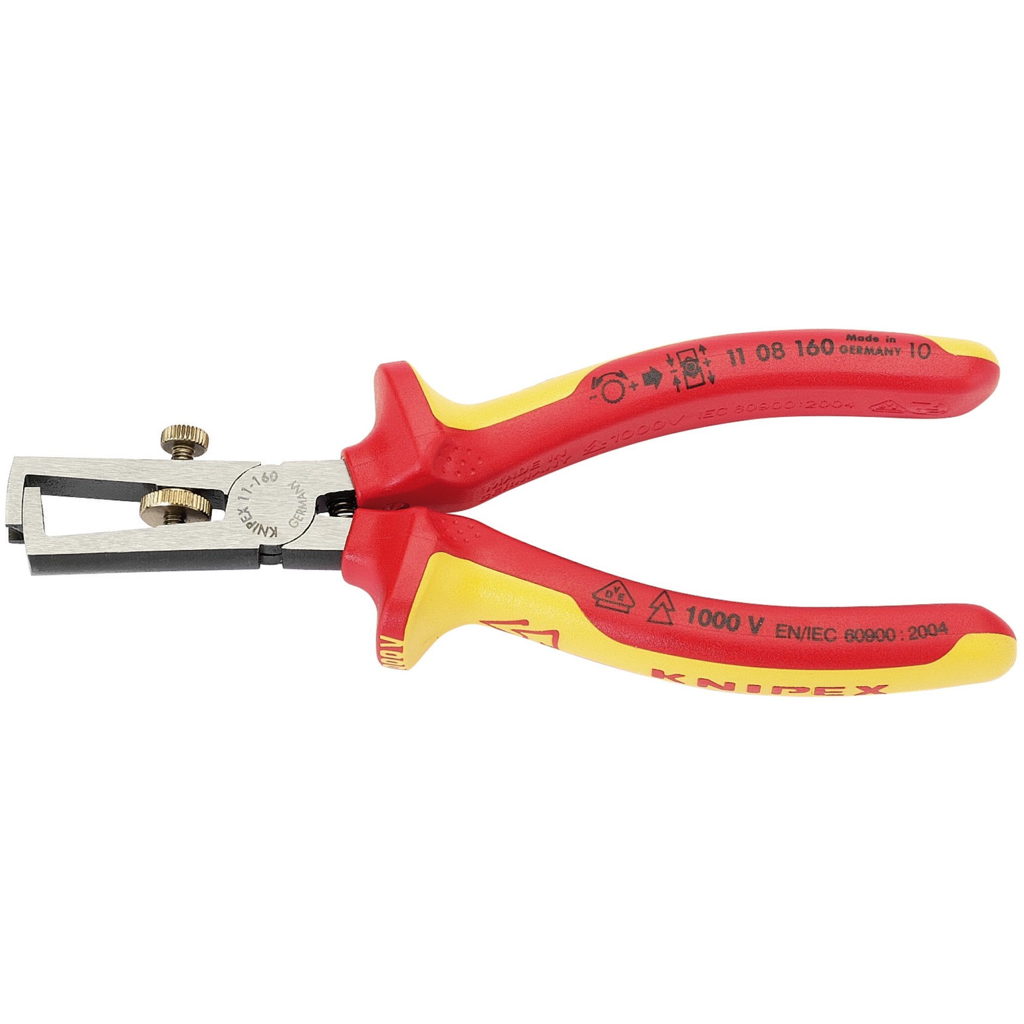 KNIPEX-11-08-160UKSBE-VDE-Fully-Insulated-Wire-Stripping-Pliers,-160mm