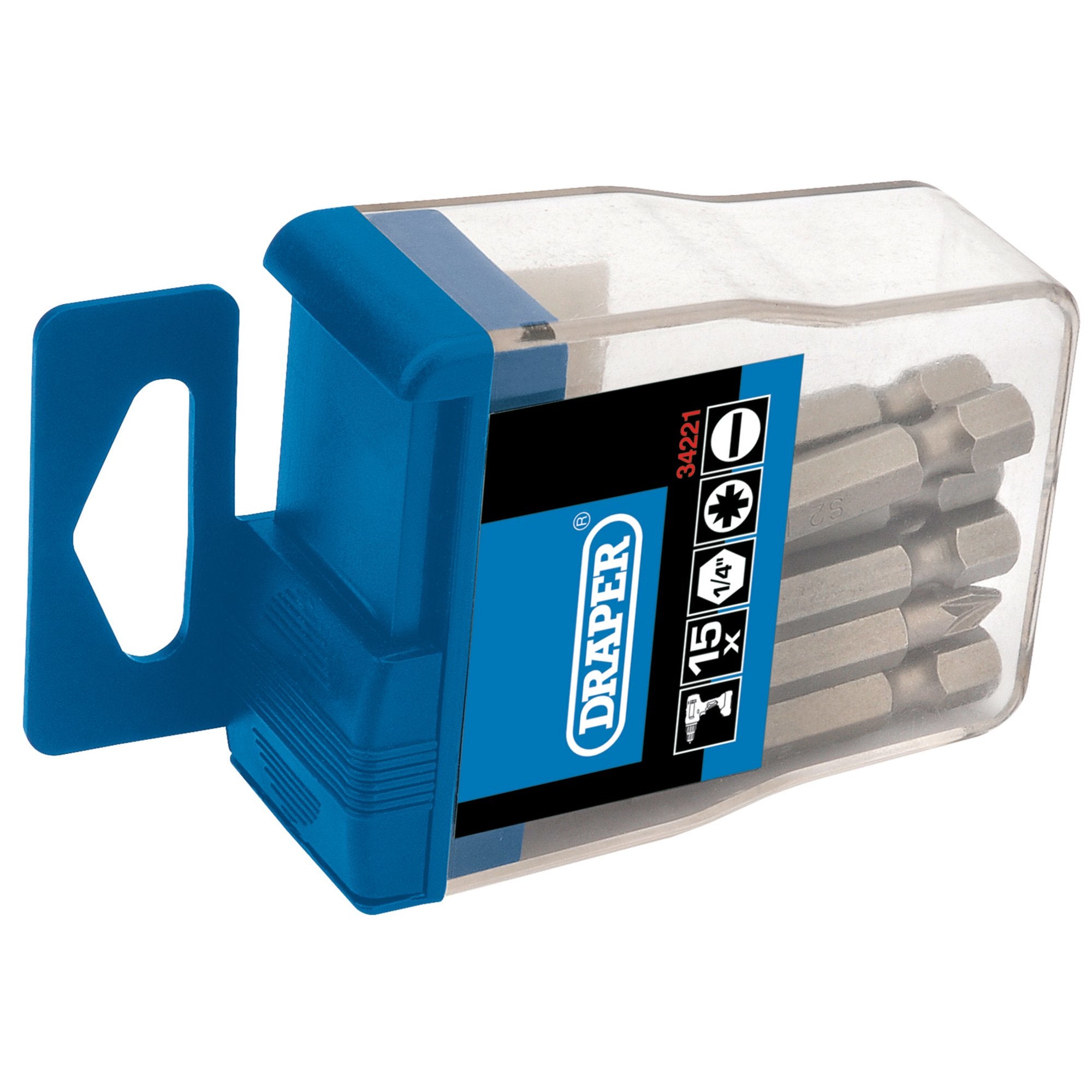 Assorted-Insert-Bits-in-Plastic-Storage-Case,-1/4"-Hex-(15-Piece)