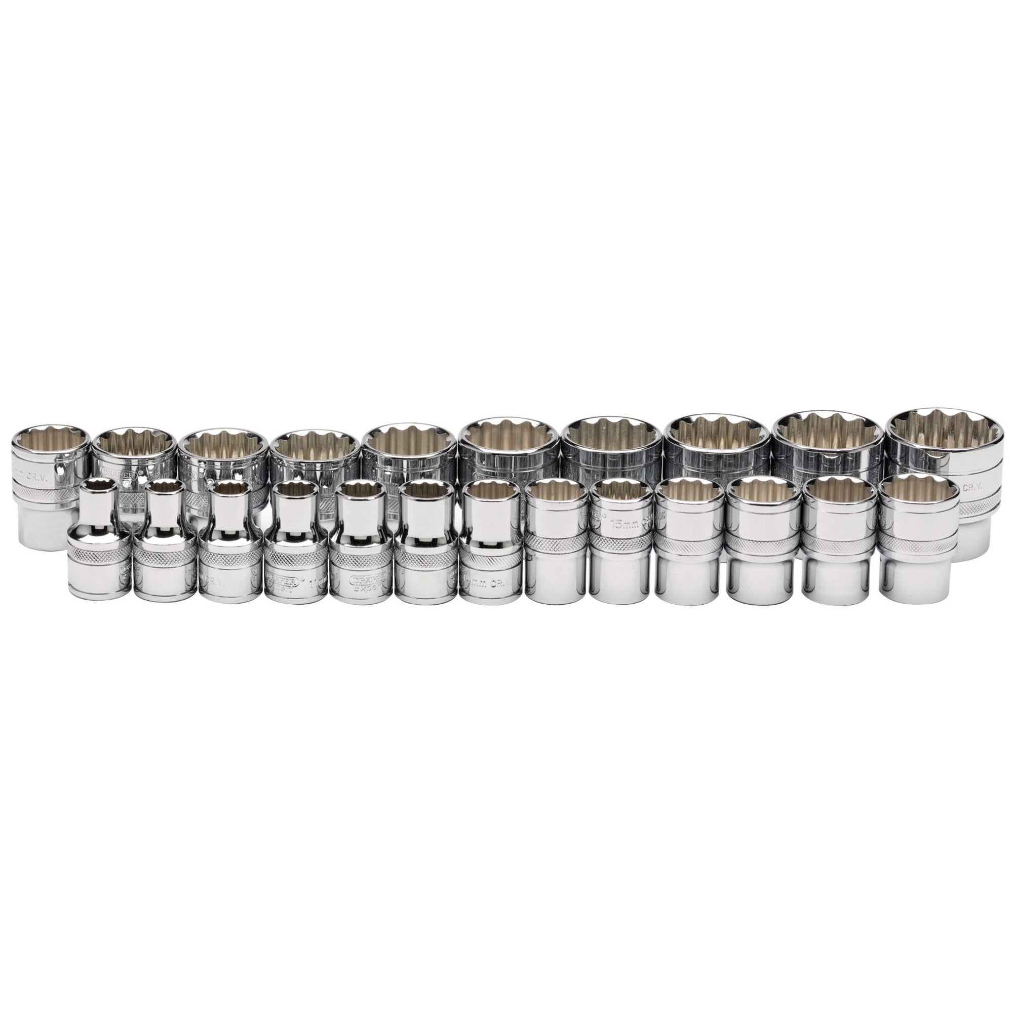 Loose-Metric-Socket-Set,-1/2"-Sq.-Dr.,-Polished-Chrome-(23-Piece)