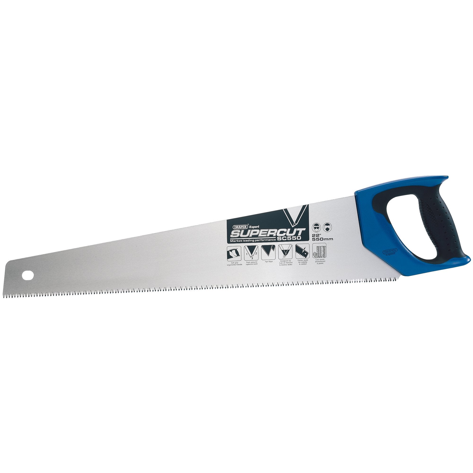 Draper-Expert-Supercut®-Soft-Grip-Hardpoint-Handsaw,-550mm/22",-7tpi/8ppi
