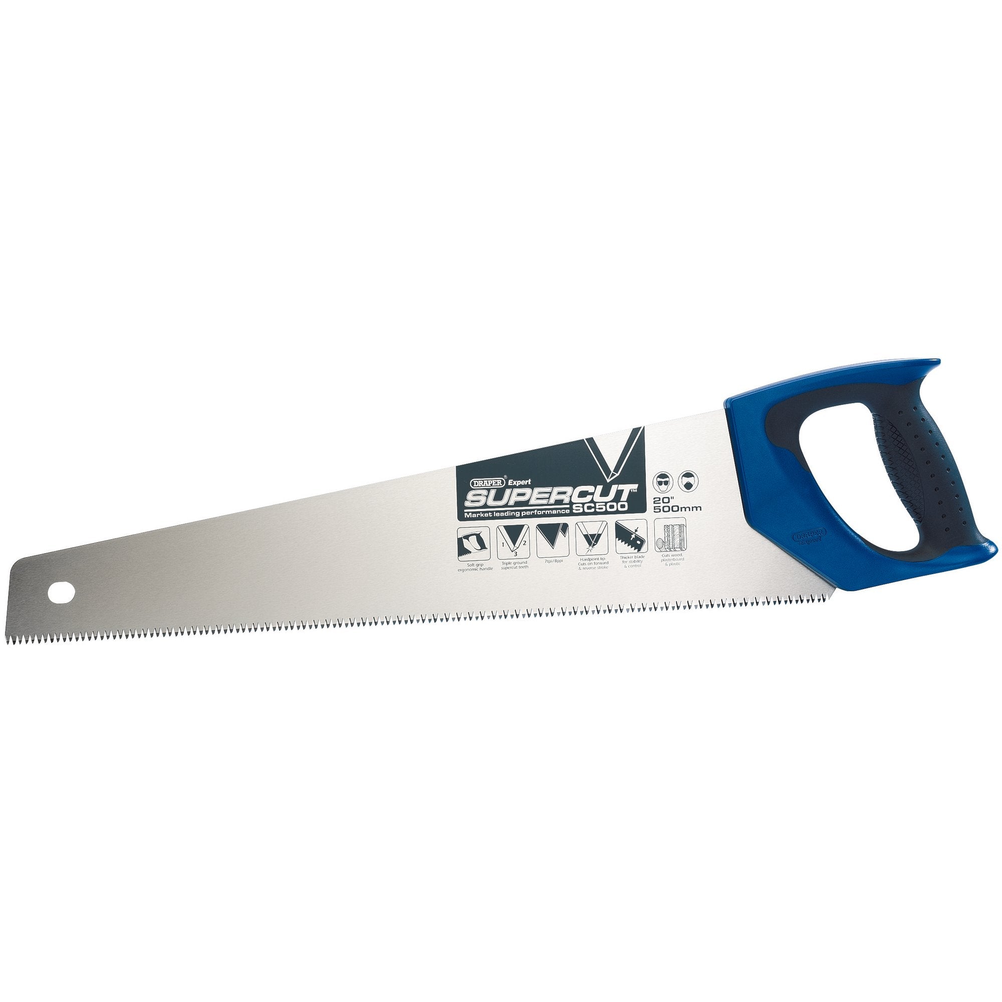 Draper-Expert-Supercut®-Soft-Grip-Hardpoint-Handsaw,-500mm/20",-7tpi/8ppi