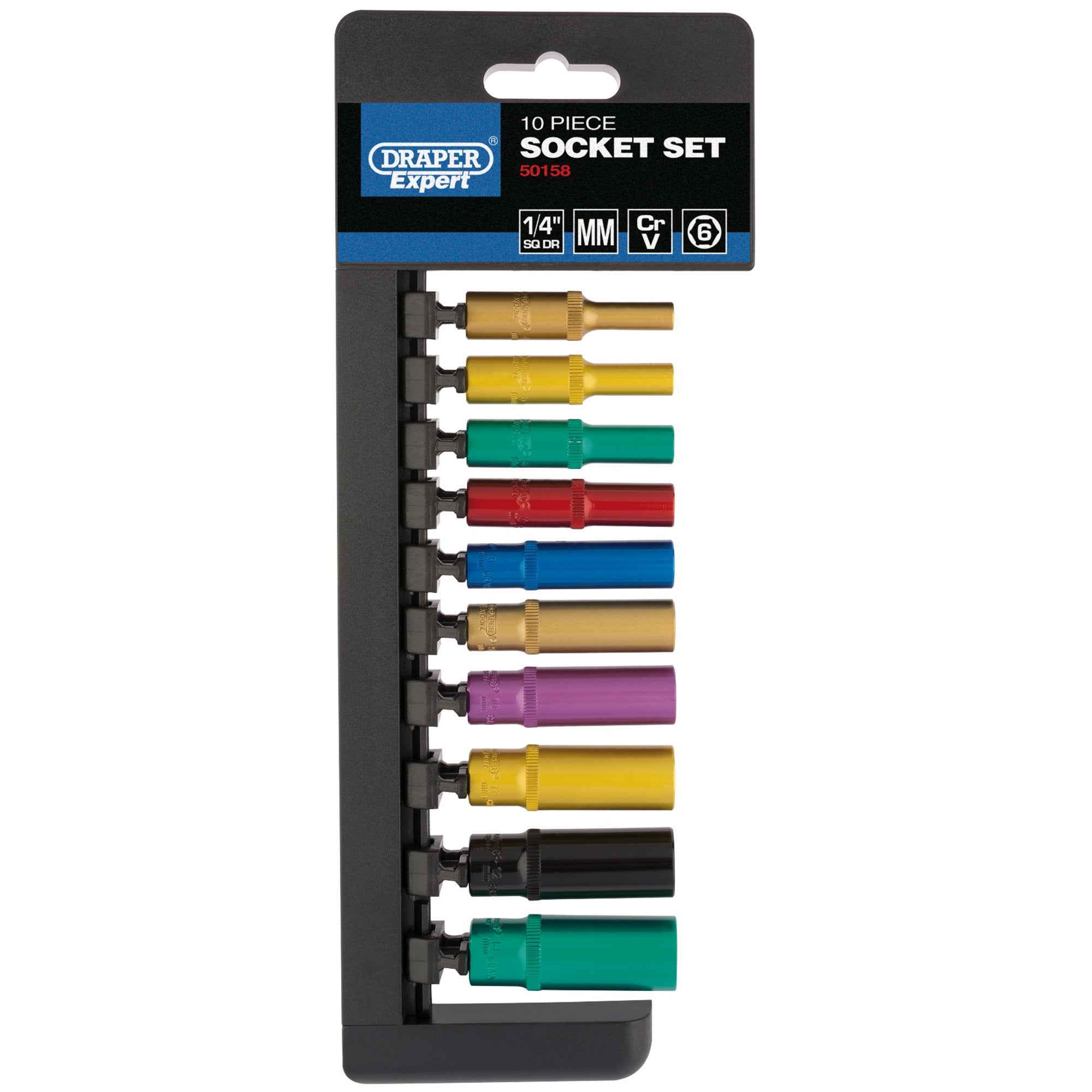 Draper-Expert-Metric-Coloured-Deep-Socket-Set,-1/4"-Sq.-Dr.-(10-Piece)