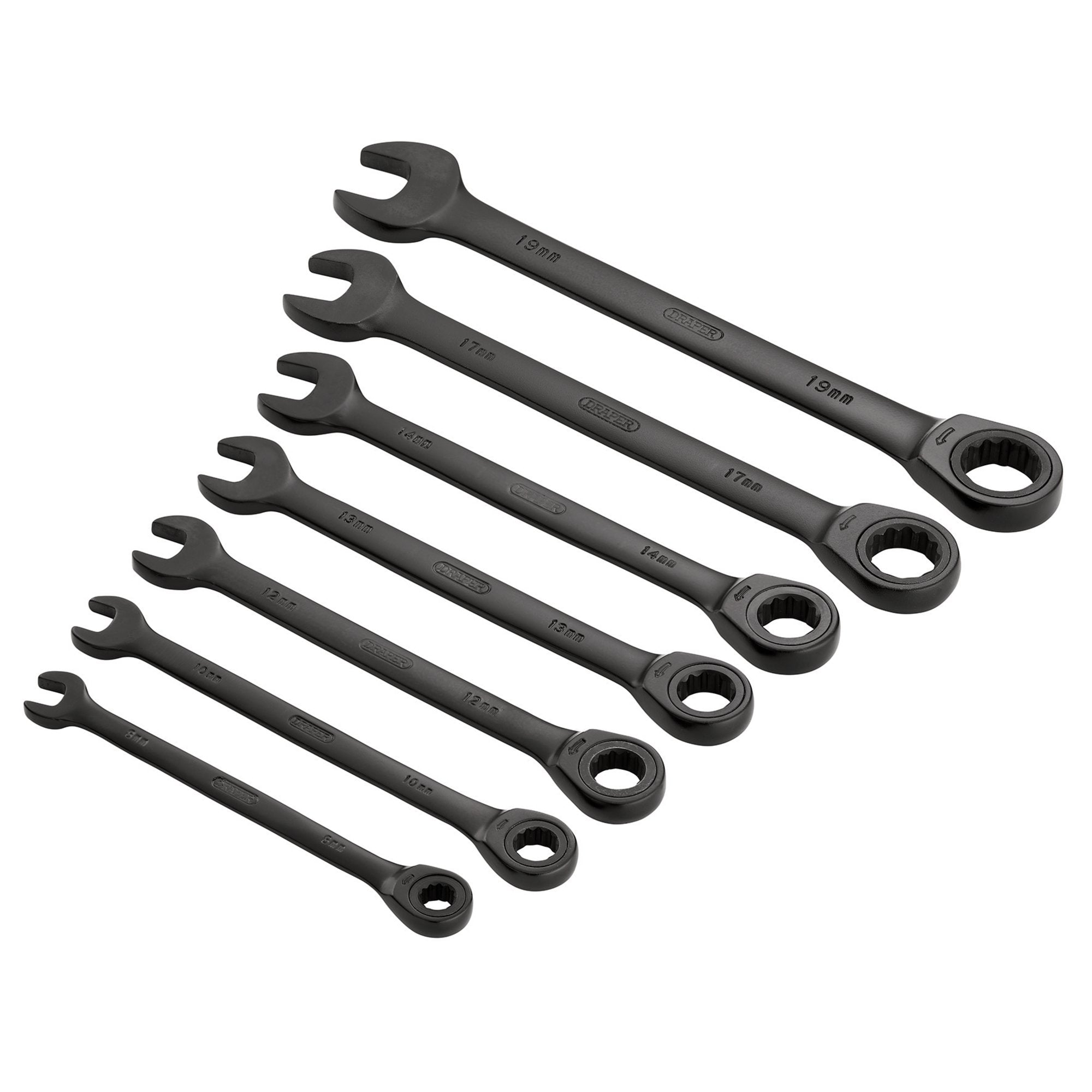 Draper-HI-TORQ®-Metric-Ratcheting-Combination-Spanner-Set,-Black-(7-Piece)