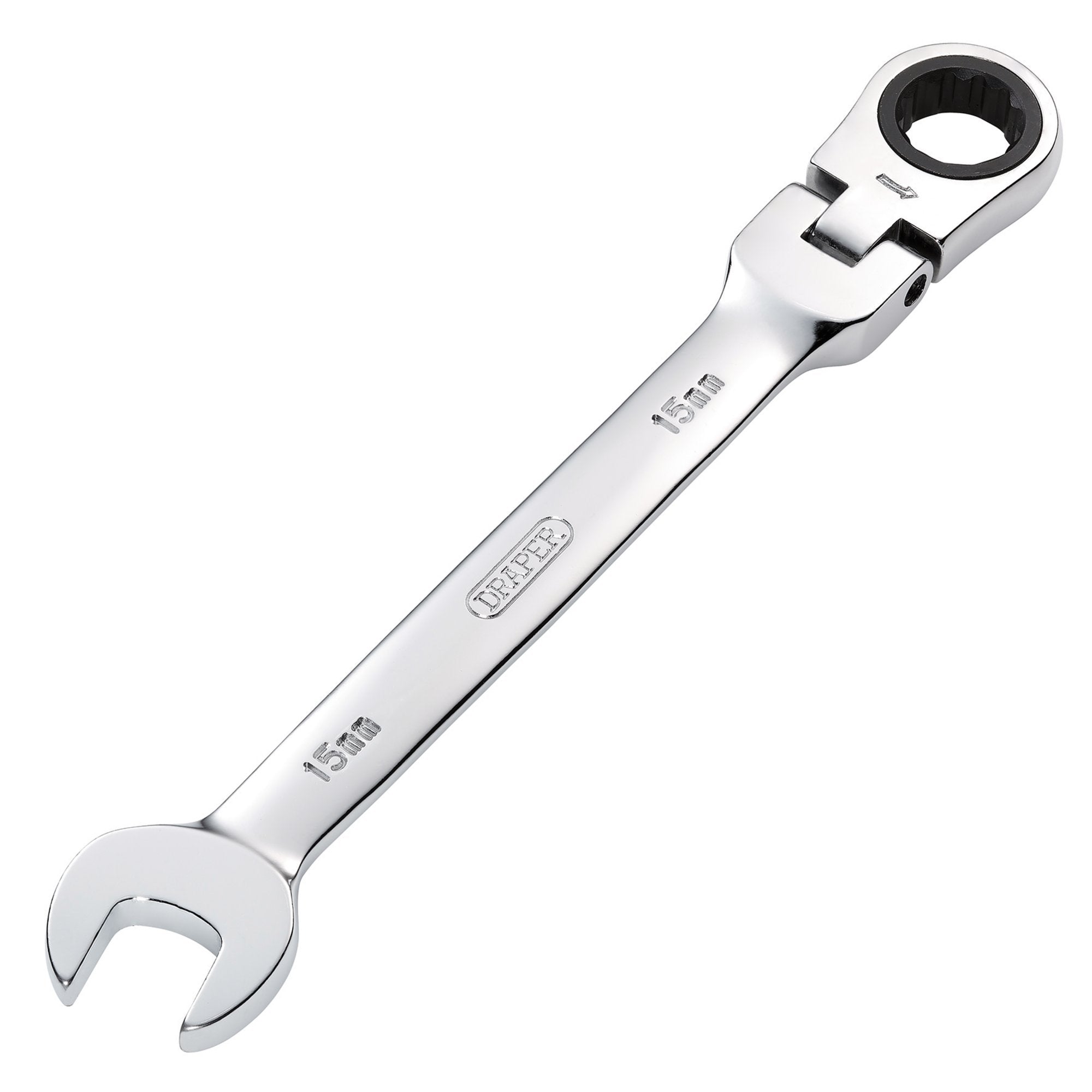 Draper-HI-TORQ®-Metric-Flexible-Head-Ratcheting-Combination-Spanner,-15mm