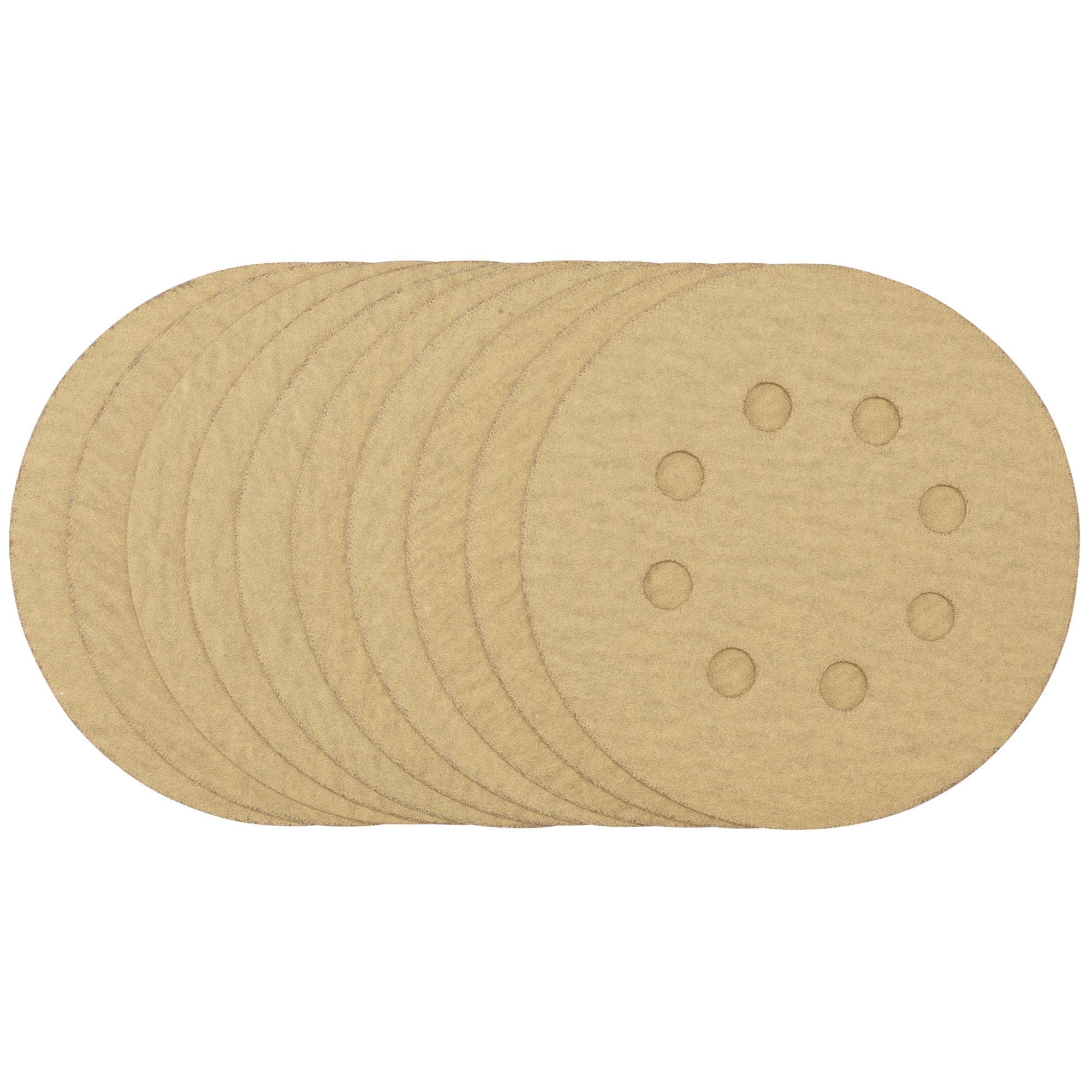 Gold-Sanding-Discs-with-Hook-&-Loop,-125mm,-180-Grit,-8-Dust-Extraction-Holes-(Pack-of-10)