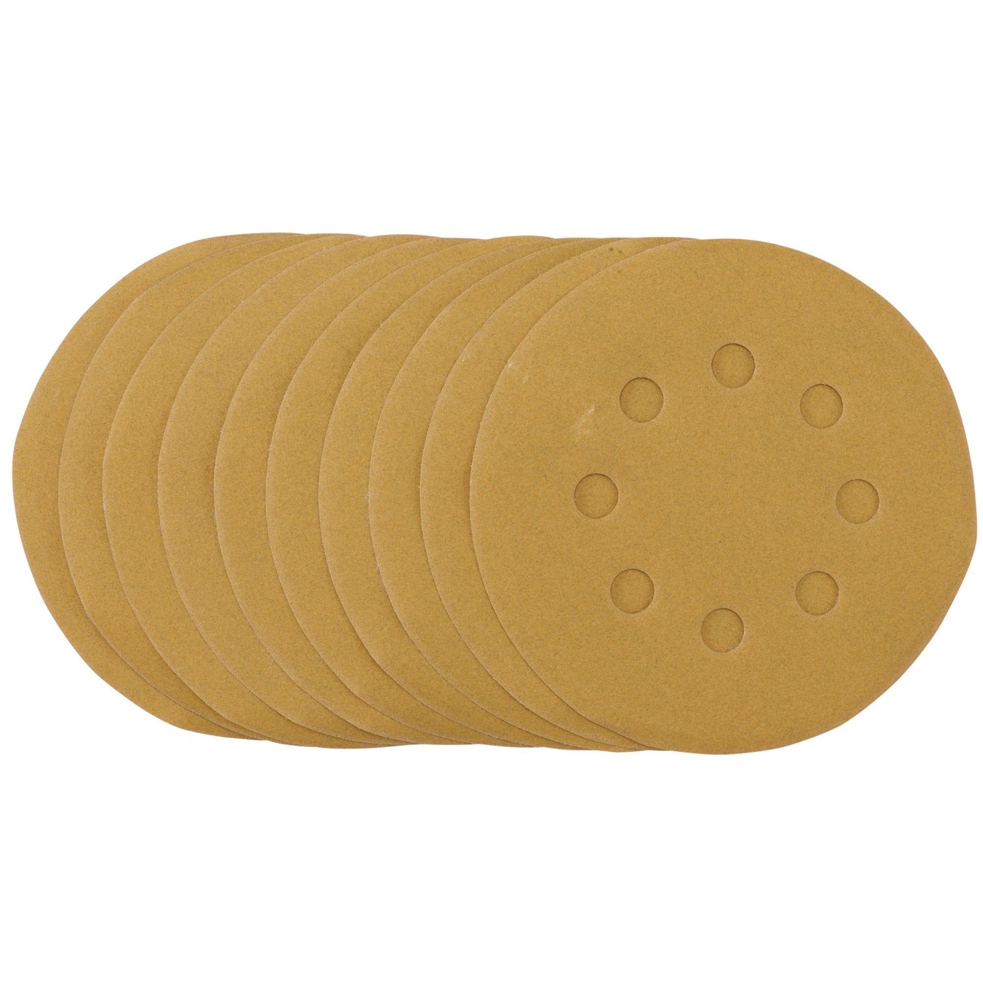 Gold-Sanding-Discs-with-Hook-&-Loop,-125mm,-240-Grit,-8-Dust-Extraction-Holes-(Pack-of-10)