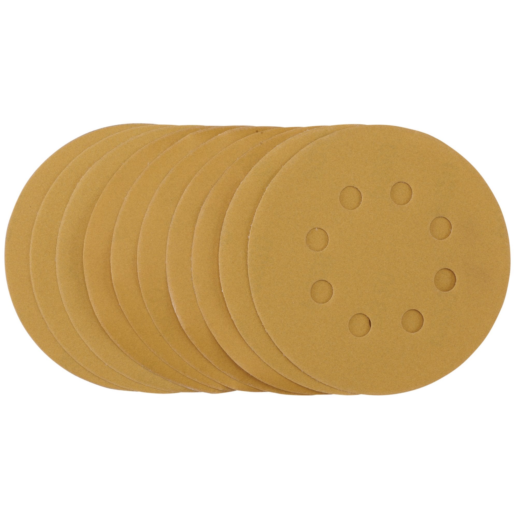 Gold-Sanding-Discs-with-Hook-&-Loop,-125mm,-320-Grit,-8-Dust-Extraction-Holes-(Pack-of-10)