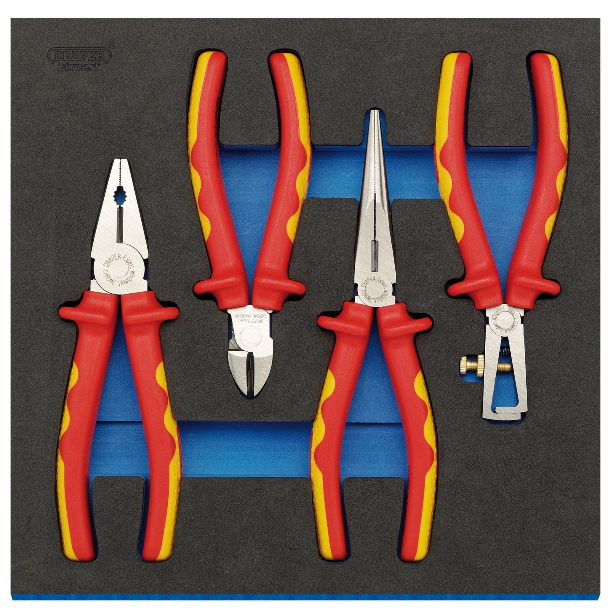 Draper-Expert-VDE-Approved-Fully-Insulated-Plier-Set-in-1/2-Drawer-EVA-Insert-Tray-(4-Piece)