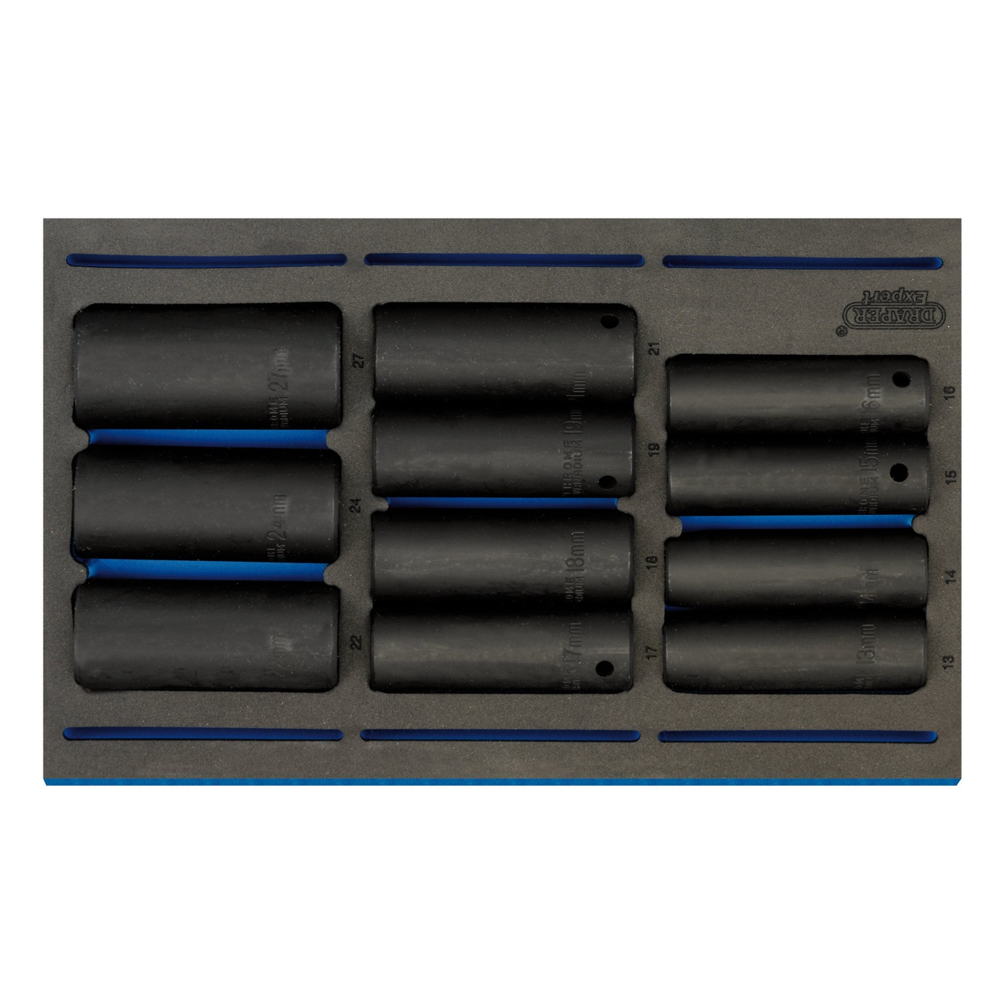 Draper-HI-TORQ®-Metric-Deep-Impact-Socket-Set-in-EVA-Drawer-Insert-Tray,-1/2"-Sq.-Dr.-(11-Piece)