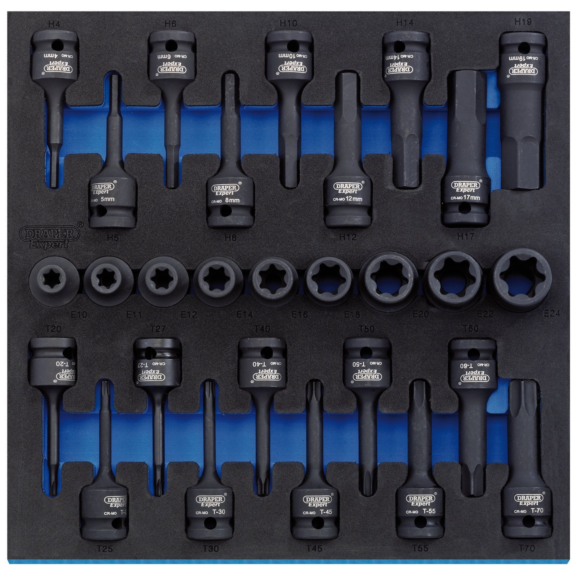 Draper-Expert-TX-STAR®-Impact-&-Hex-Socket-Set-in-1/2-Drawer-EVA-Insert-Tray,-1/2"-Sq.-Dr.-(28-Piece)