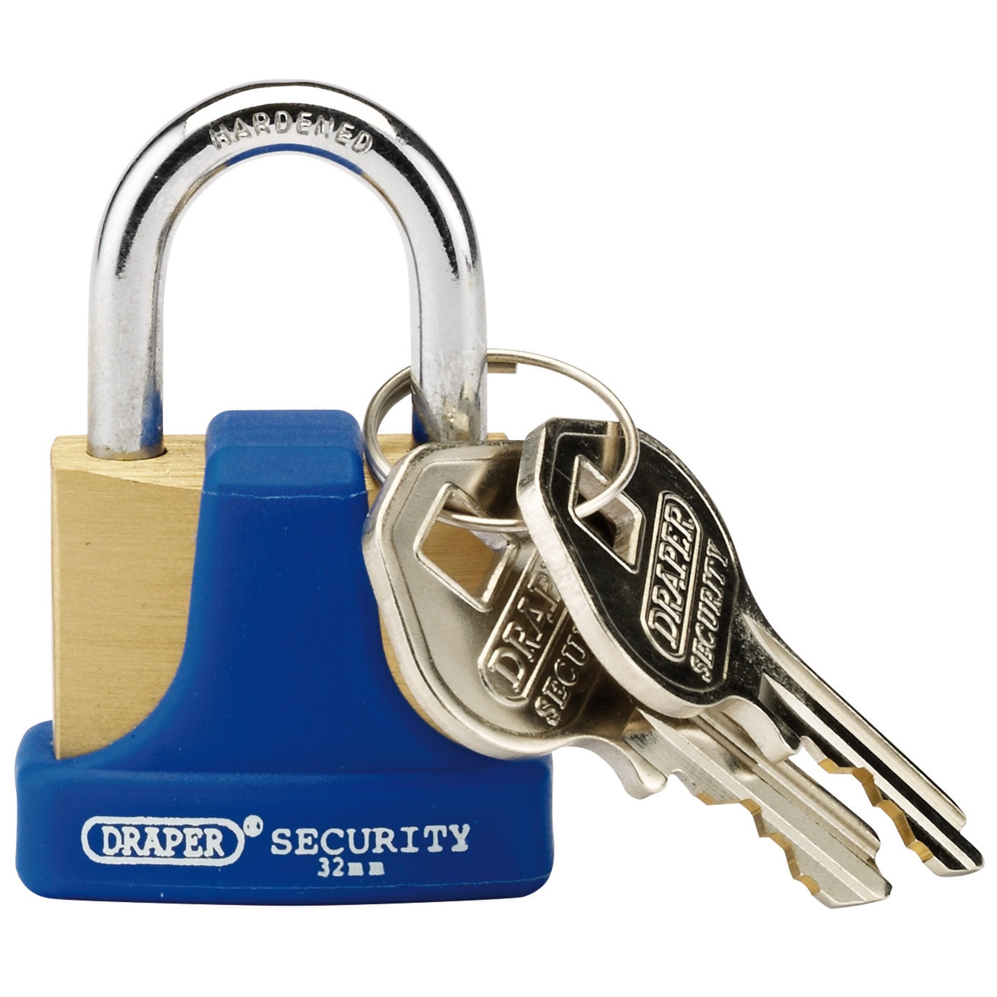 Solid-Brass-Padlock-and-2-Keys-with-Hardened-Steel-Shackle-and-Bumper,-32mm