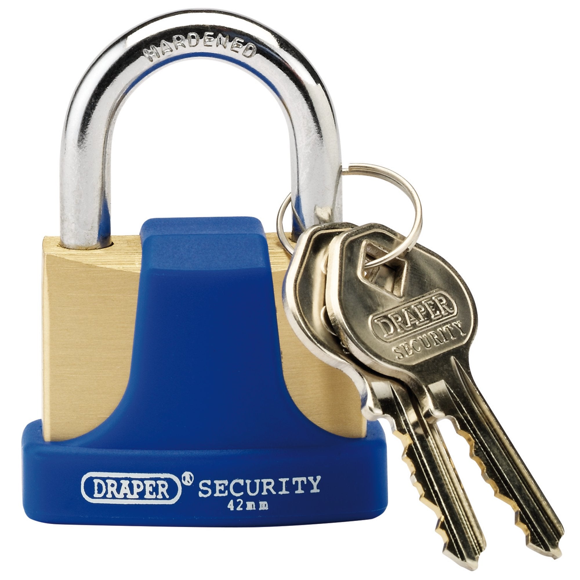 Solid-Brass-Padlock-and-2-Keys-with-Hardened-Steel-Shackle-and-Bumper,-42mm