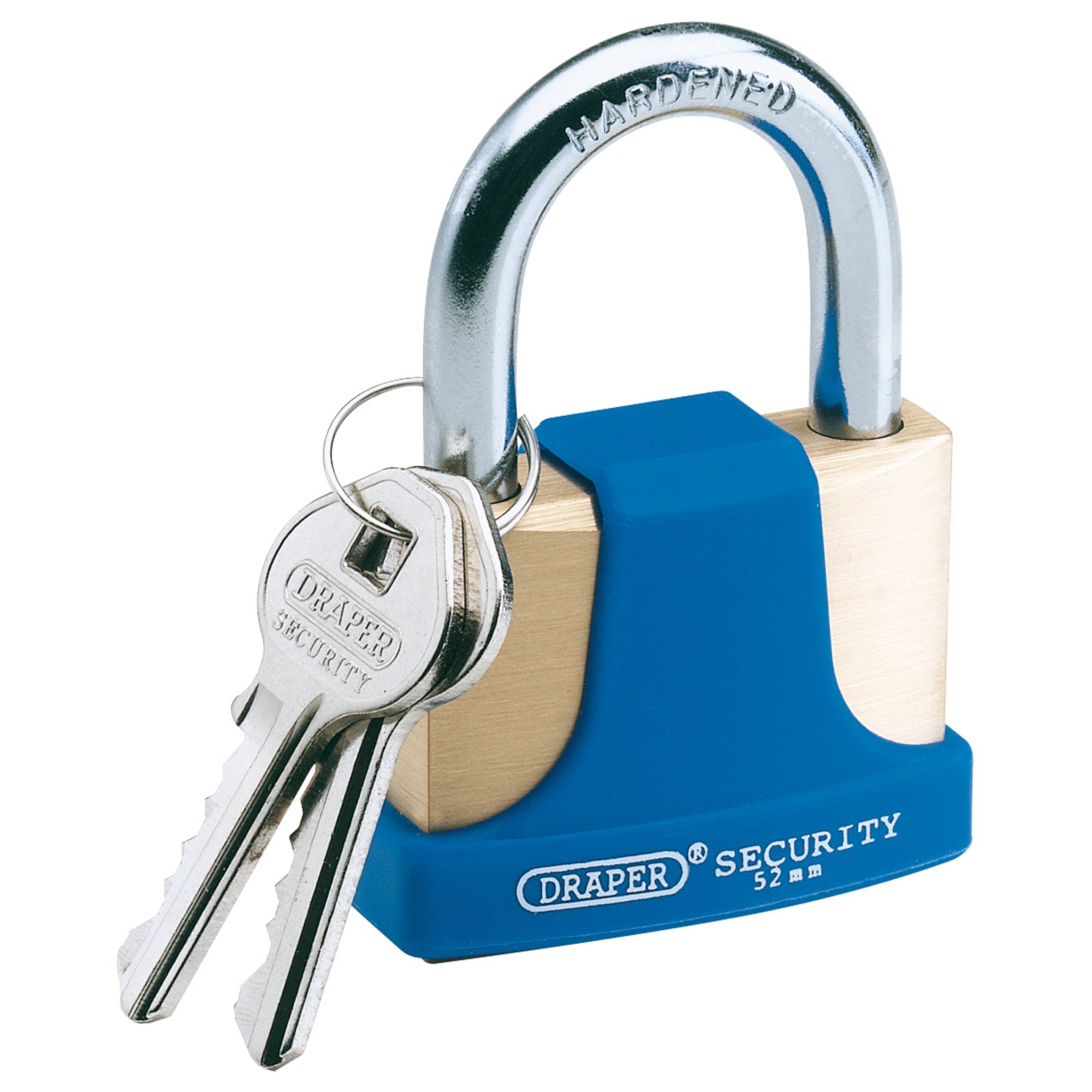 Solid-Brass-Padlock-and-2-Keys-with-Hardened-Steel-Shackle-and-Bumper,-52mm