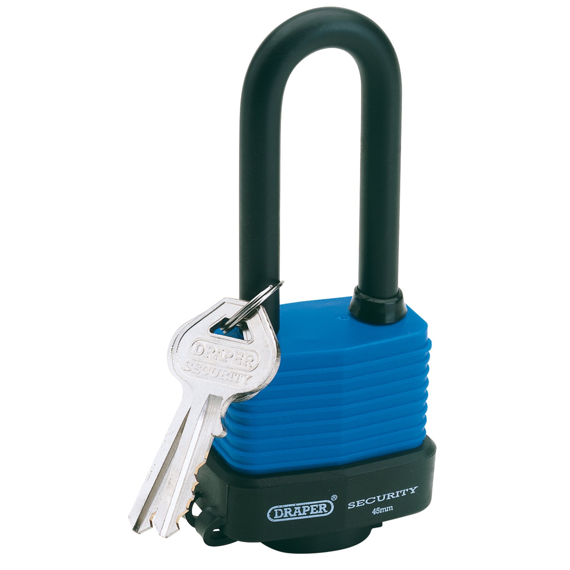 Laminated-Steel-Padlock-with-Extra-Long-Shackle,-45mm