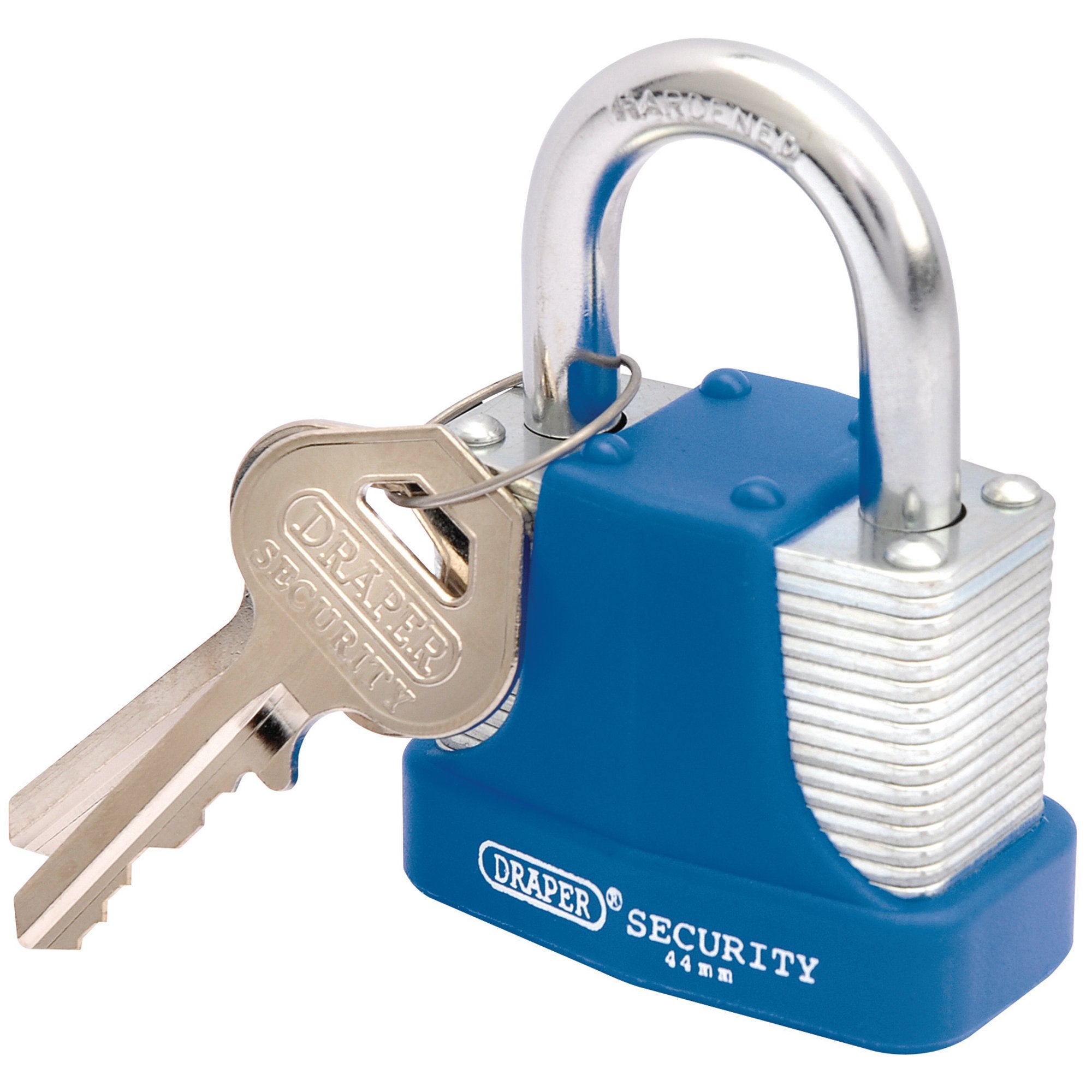 Laminated-Steel-Padlock-and-2-Keys-with-Hardened-Steel-Shackle-and-Bumper,-44mm
