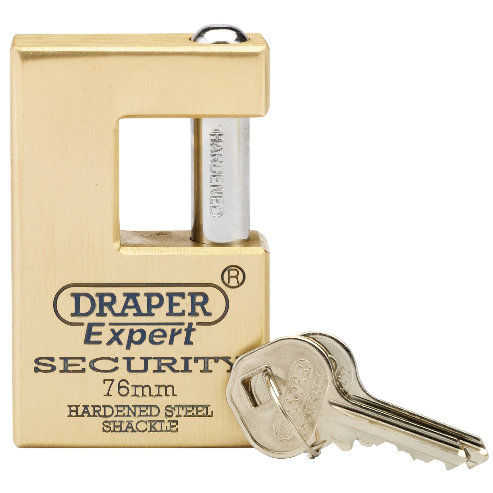 Draper-Expert-Close-Shackle-Solid-Brass-Padlock-with-Hardened-Steel-Shackle,-2-Keys,-76mm