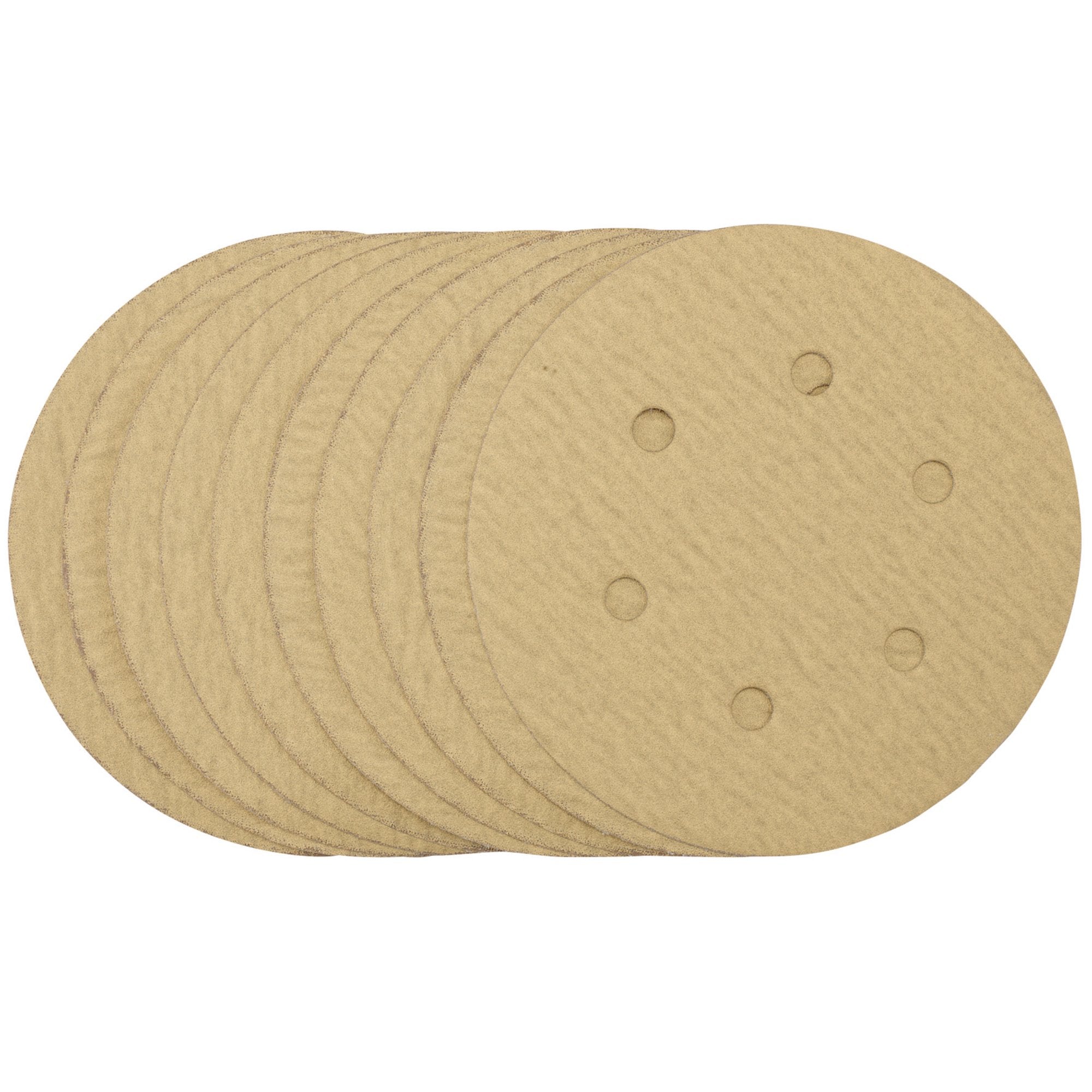 Gold-Sanding-Discs-with-Hook-&-Loop,-150mm,-180-Grit,-6-Dust-Extraction-Holes-(Pack-of-10)