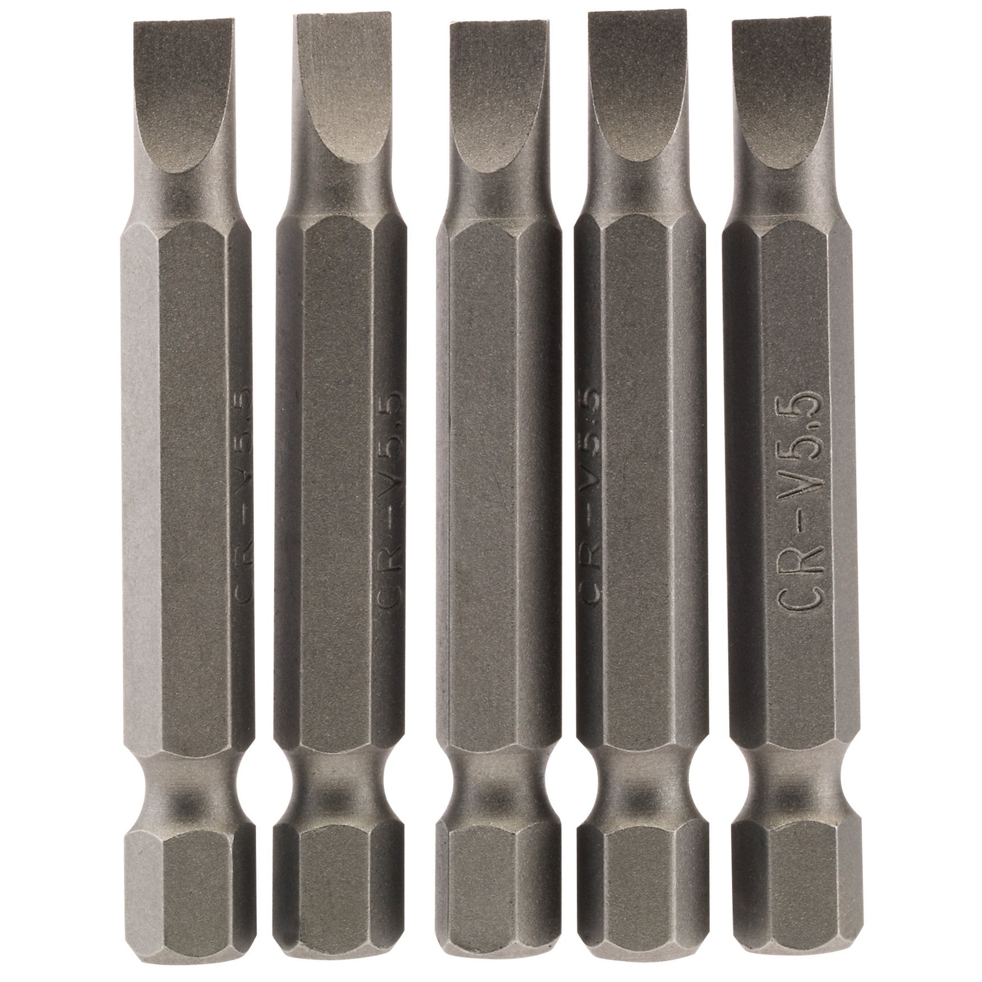 Plain-Slot-Insert-Bit,-5.5mm,-1/4"-Hex,-50mm-Long-(Pack-of-5)