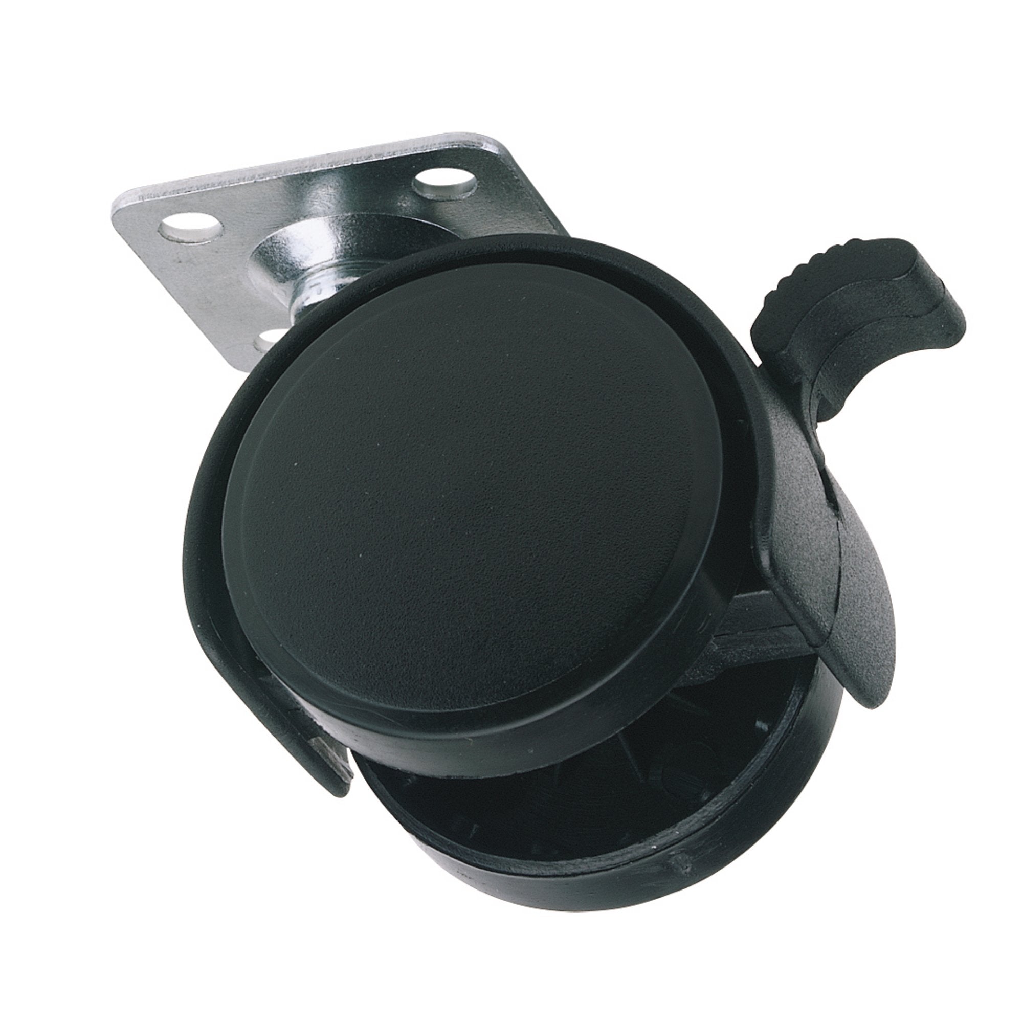 Twin-Nylon-Plate-Castor-with-Brake,-40mm-Diameter,-S.W.L.-25kg