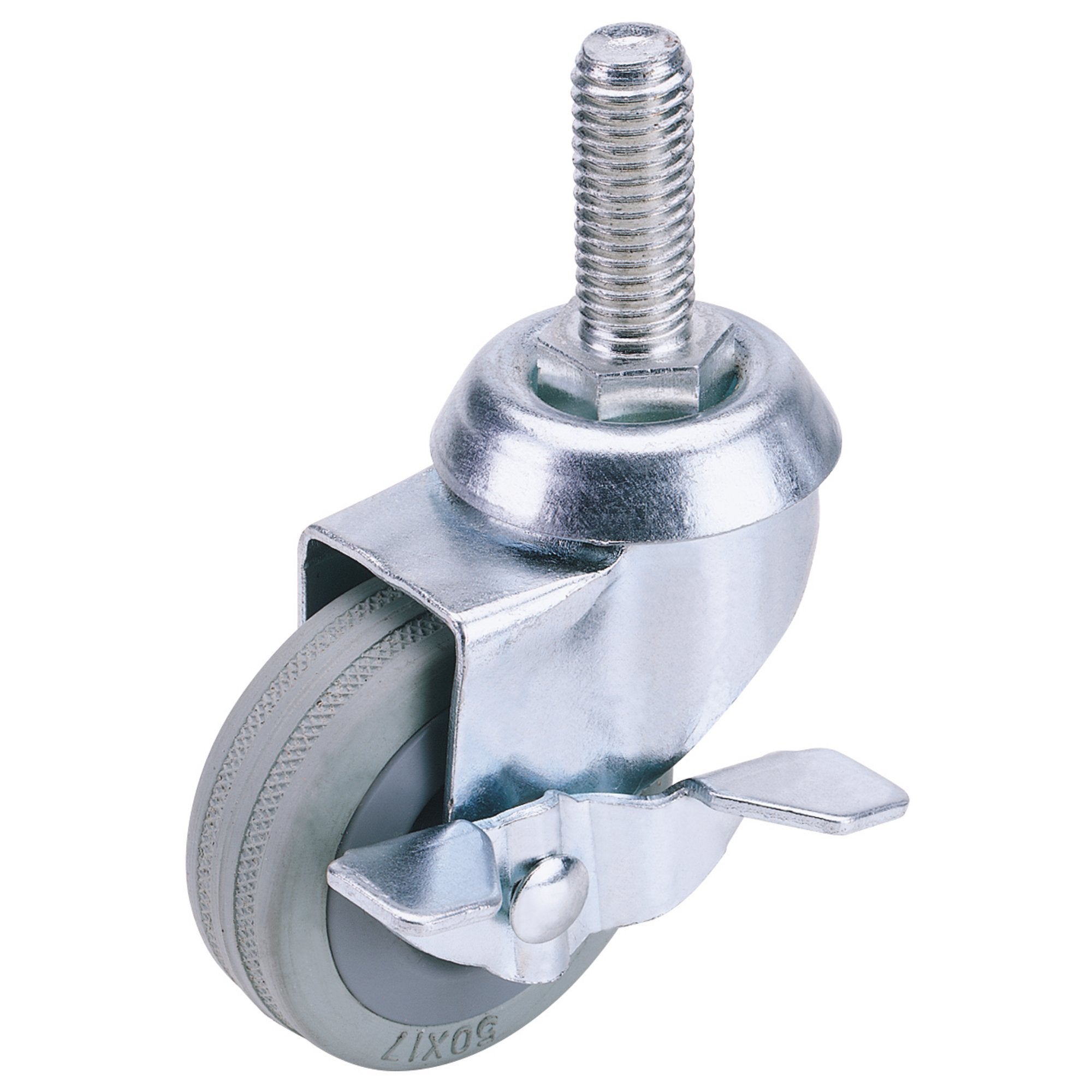 Swivel-Bolt-Fixing-Rubber-Castor-with-Brake,-50mm-Diameter,-S.W.L.-50kg