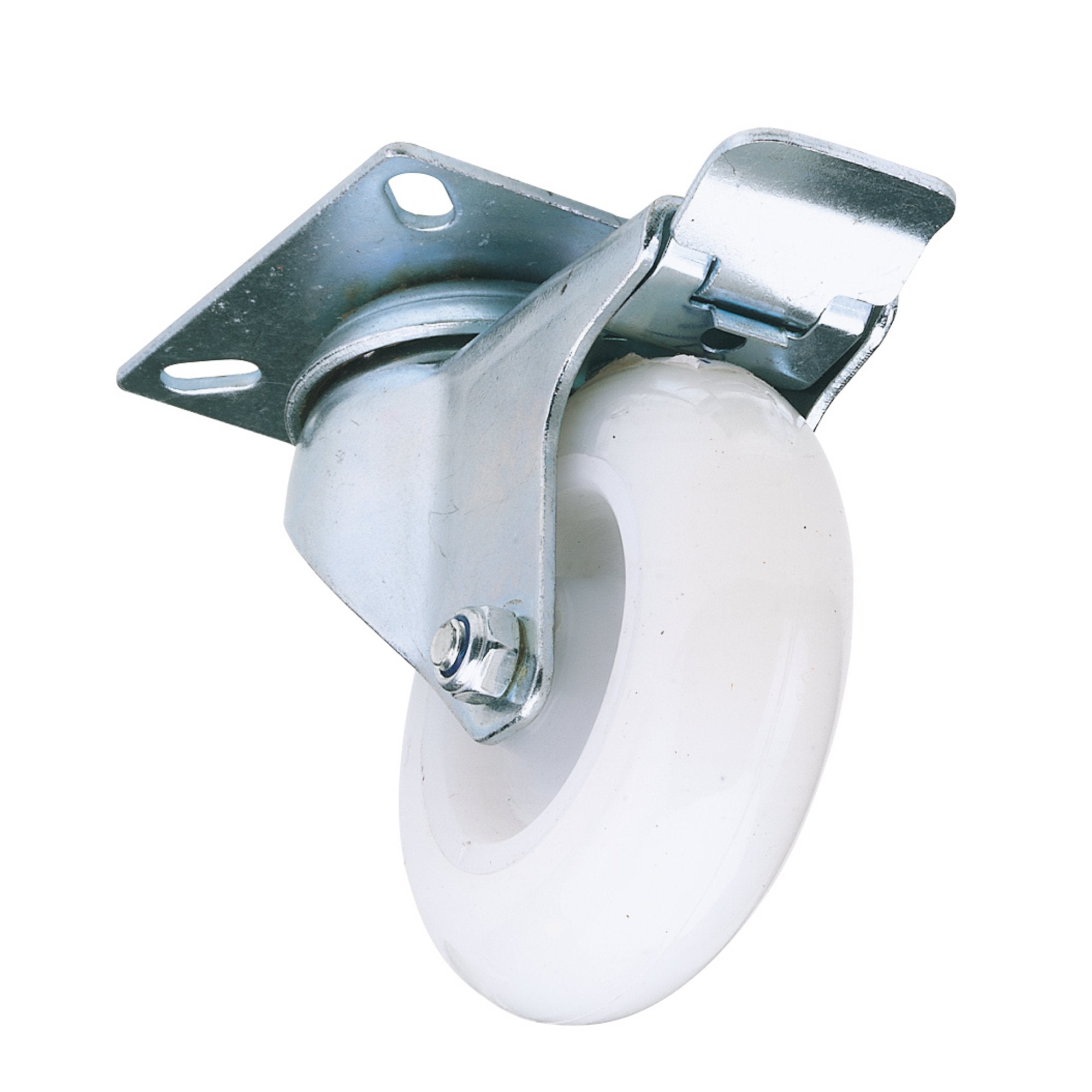 Swivel-Plate-Fixing-Nylon-Wheel-with-Brake,-75mm-Diameter,-S.W.L.-70kg