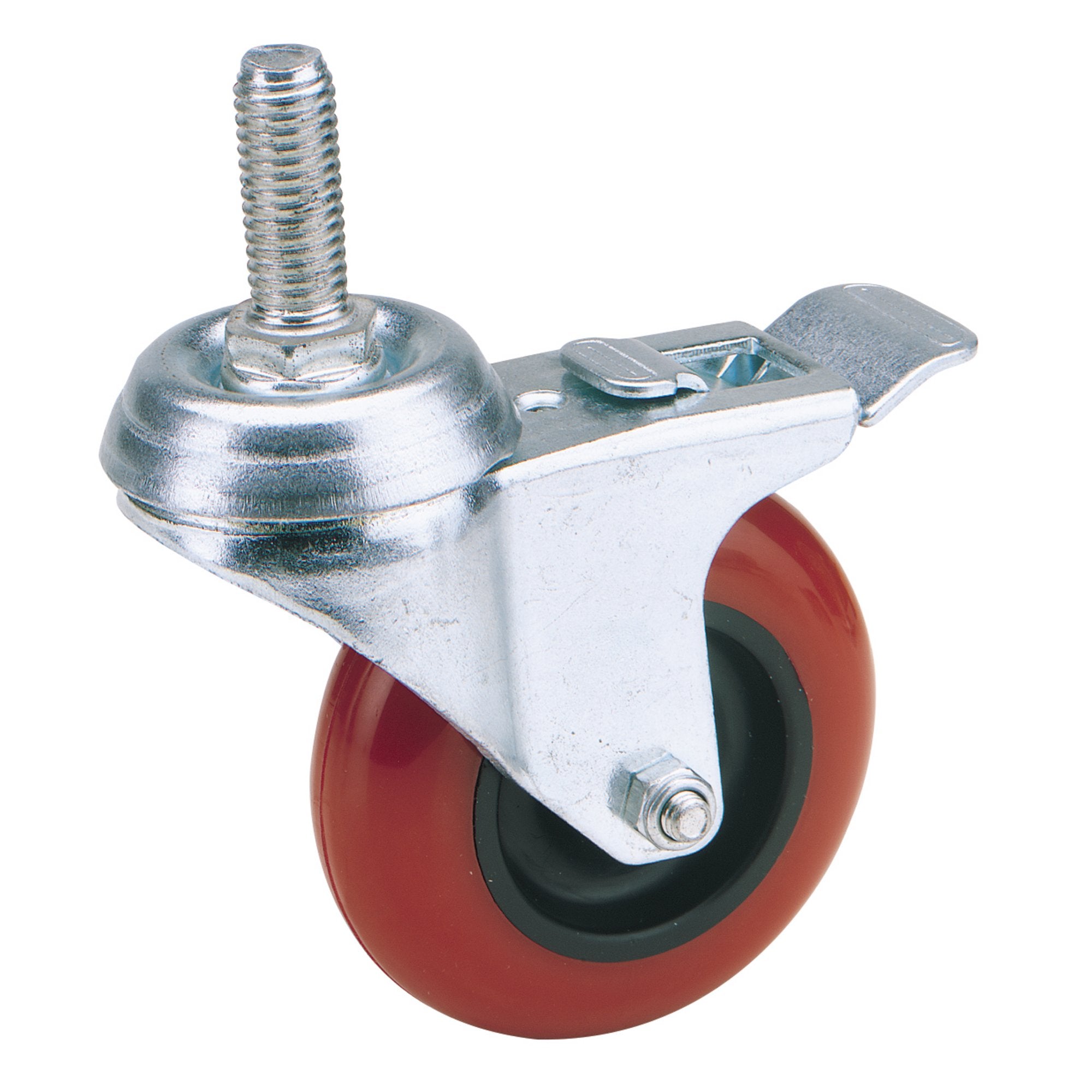 Swivel-Bolt-Fixing-Polyurethane-Wheel-with-Brake,-75mm-Diameter,-S.W.L.-70kg