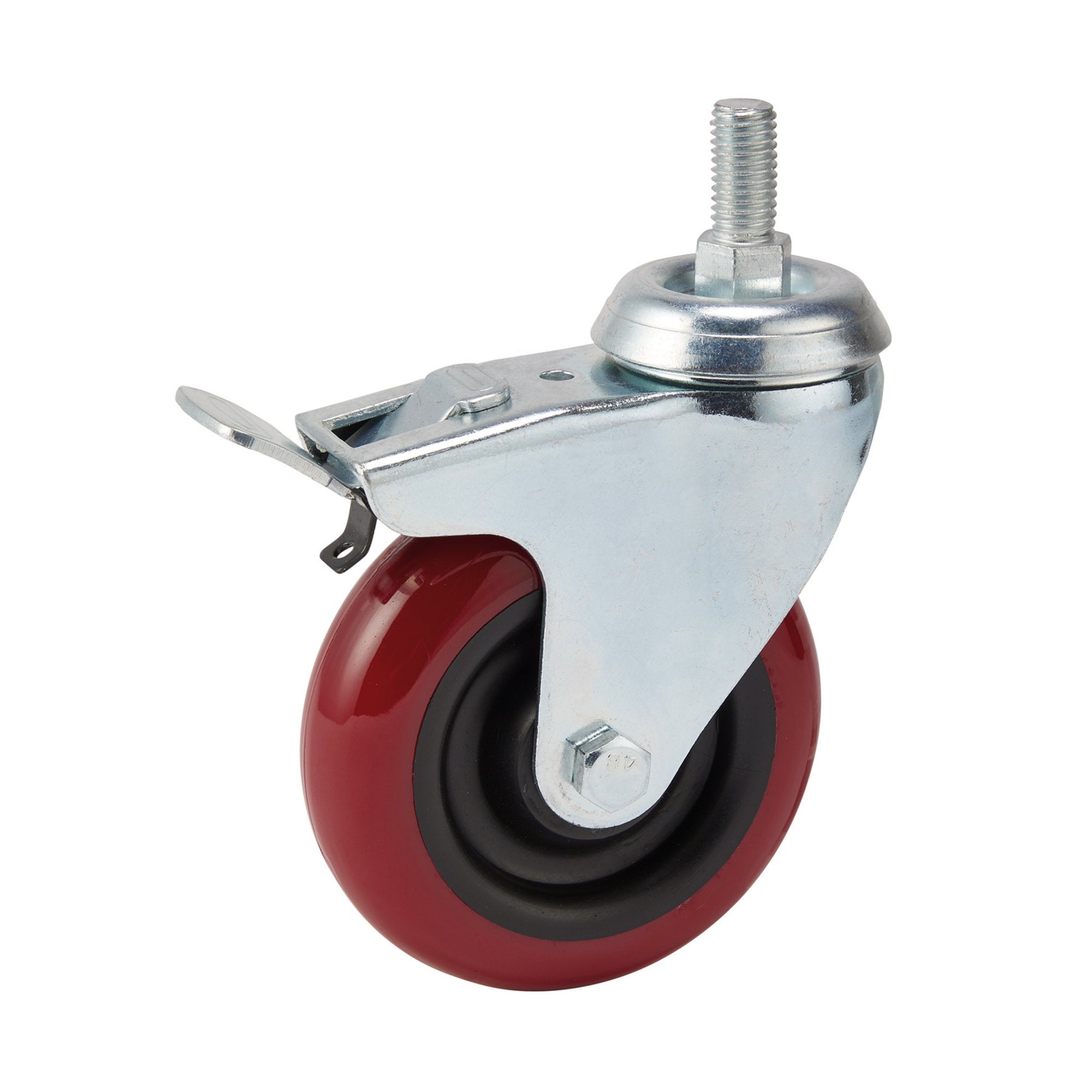 Swivel-Bolt-Fixing-Polyurethane-Wheel-with-Brake,-100mm-Diameter,-S.W.L.-125kg