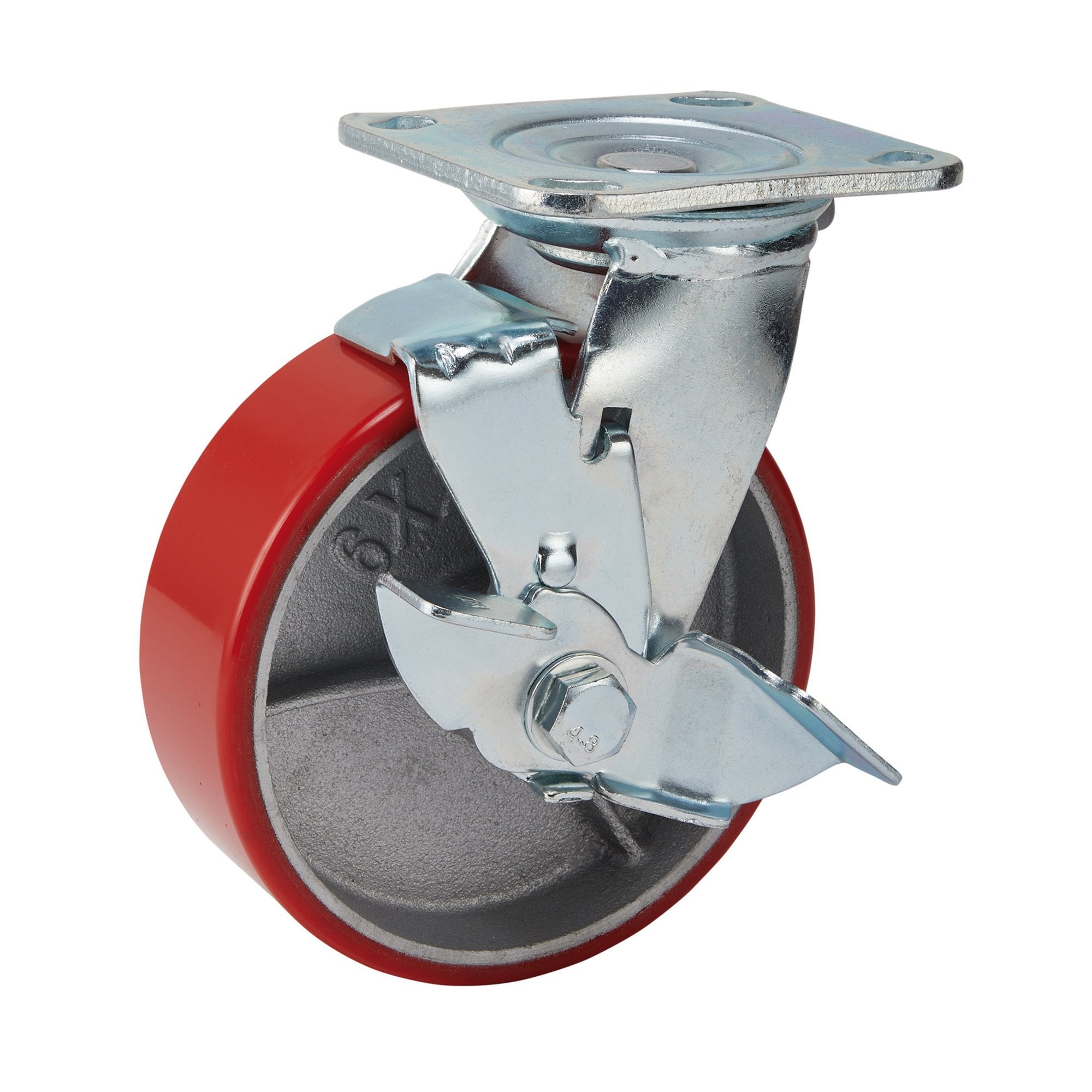 Swivel-Plate-Fixing-Heavy-Duty-Polyurethane-Wheel-with-Brake,-160mm-Diameter,-S.W.L.-400kg