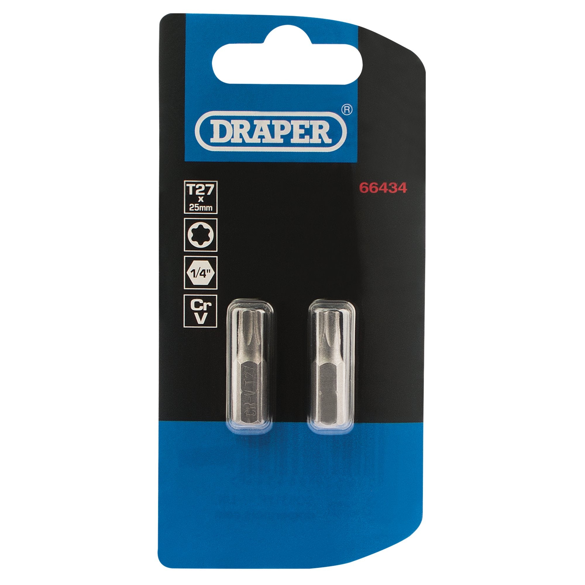 Draper-TX-STAR®-Insert-Bit,-1/4"-Hex,-25mm-Long,-T27-(Pack-of-2)