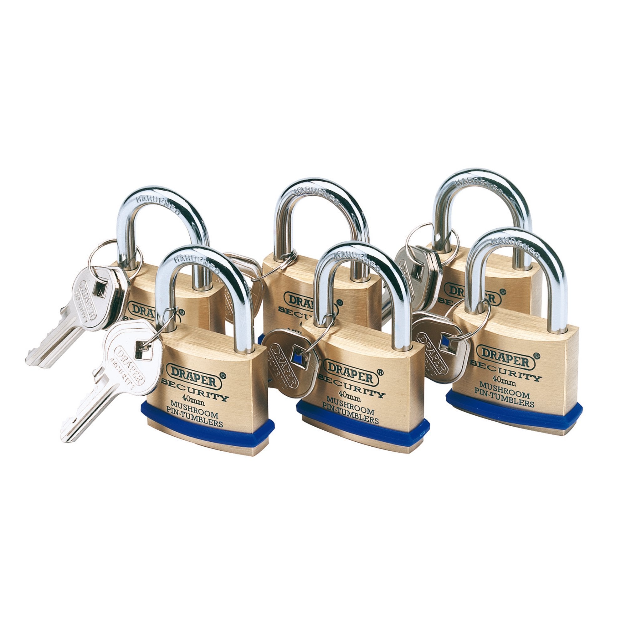 Solid-Brass-Padlocks-with-Hardened-Steel-Shackle,-40mm-(Pack-of-6)