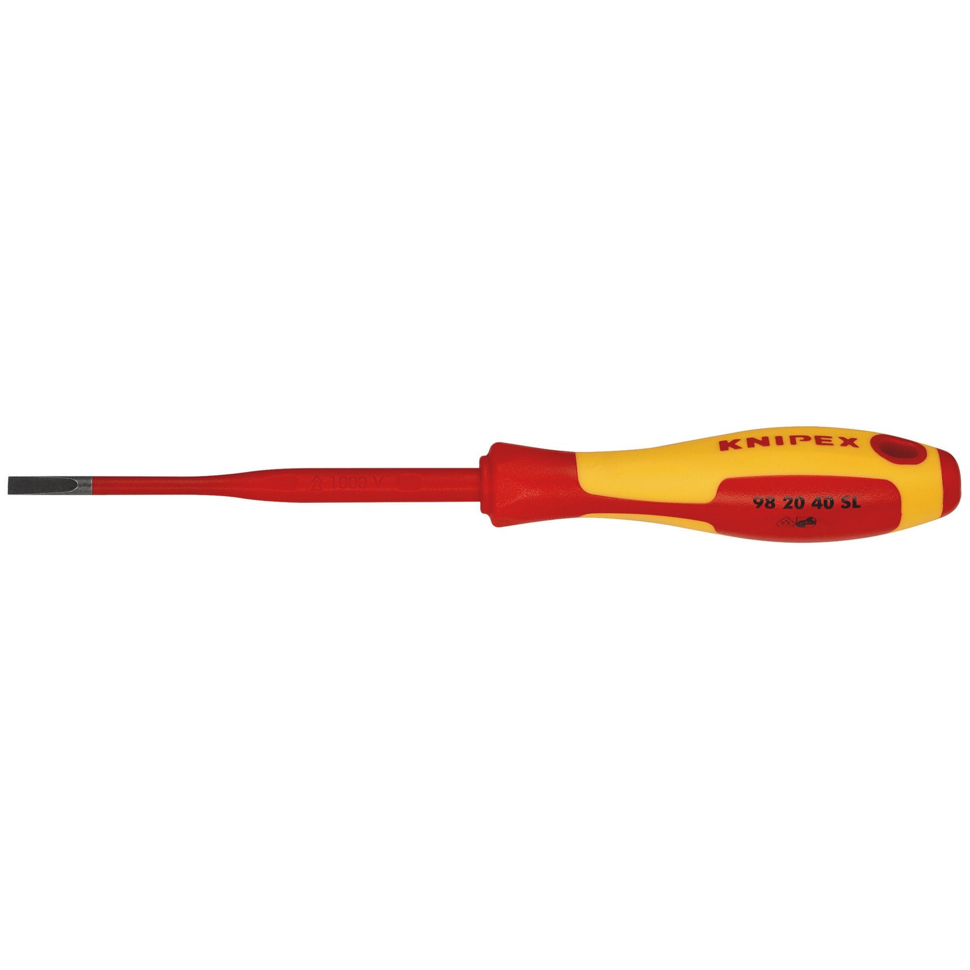 KNIPEX-98-20-40-SL-VDE-Insulated-Slotted-Screwdriver,-4.0-x-100mm---Slim