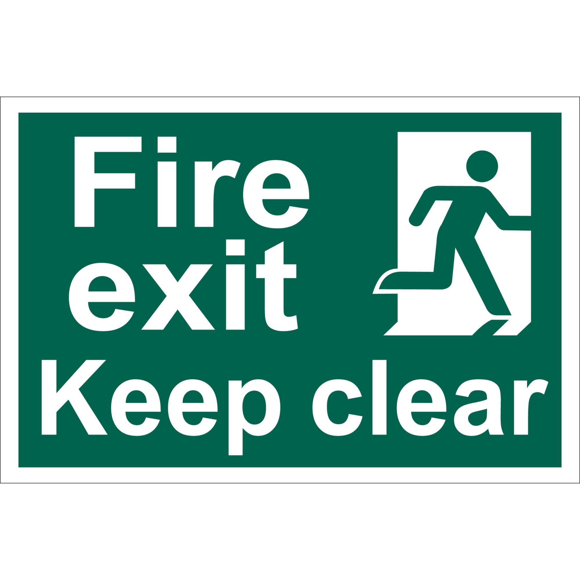 Fire-Exit-Keep-Clear'-Safety-Sign,-300-x-200mm,-Design-1