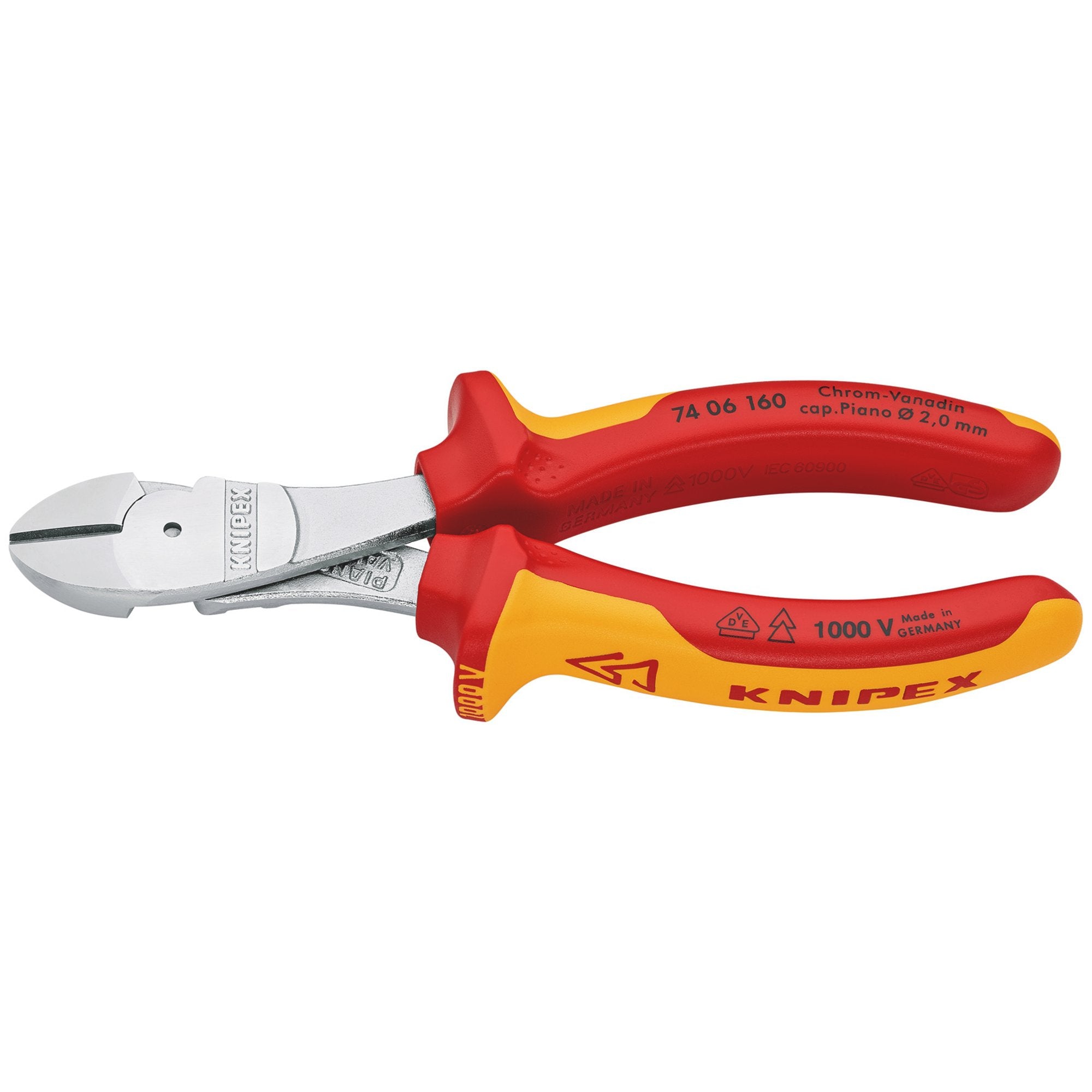 KNIPEX-74-06-160-SB-VDE-Insulated-High-Leverage-Diagonal-Cutter,-160mm