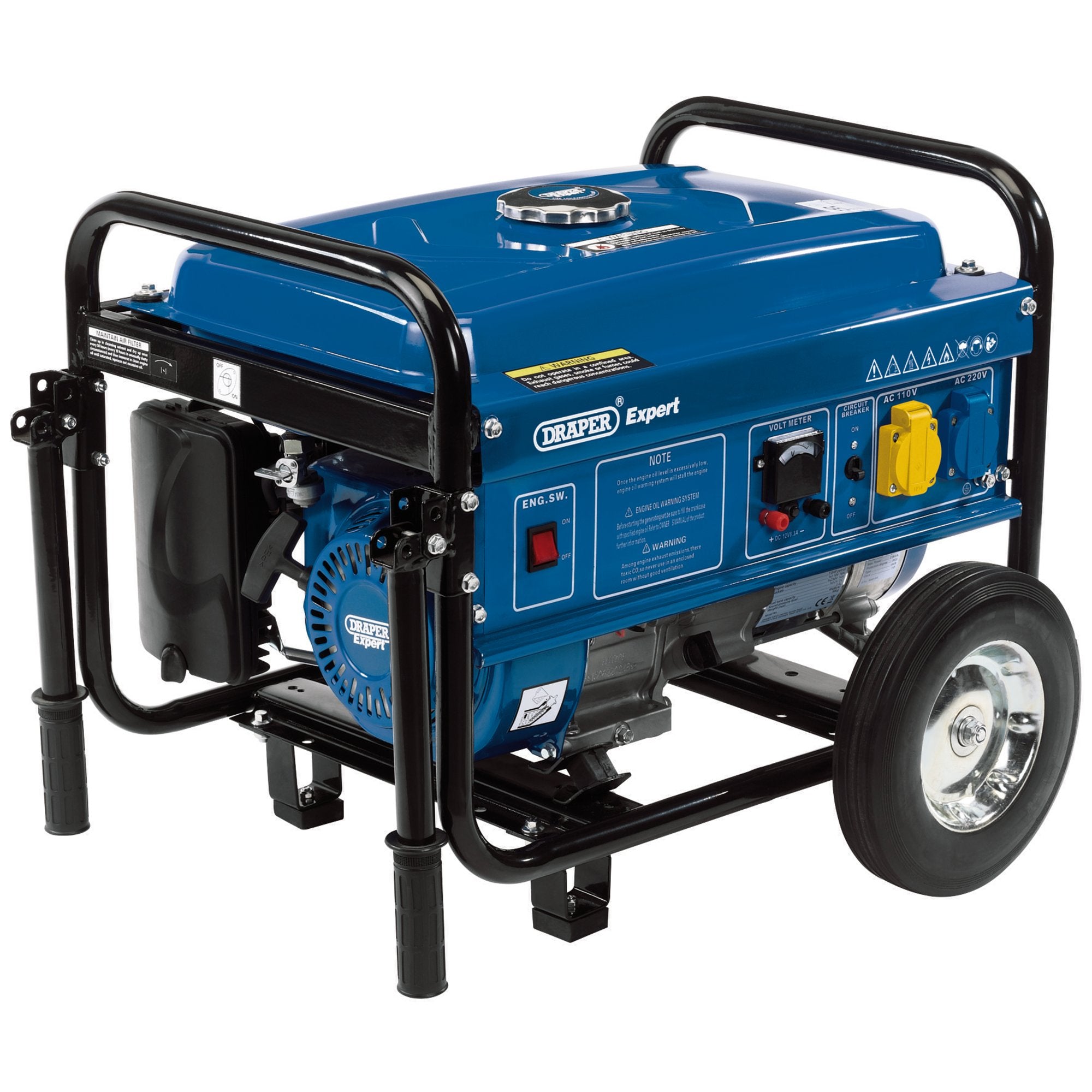 Draper-Expert-Petrol-Generator-with-Wheels,-2500W