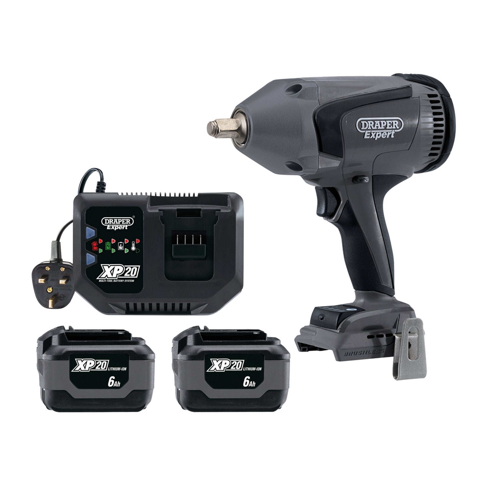 XP20-20V-Brushless-Impact-Wrench-Kit,-1/2"-Sq.-Dr.,-1000Nm,-2-x-6.0Ah-Batteries,-1-x-Fast-Battery-Charger