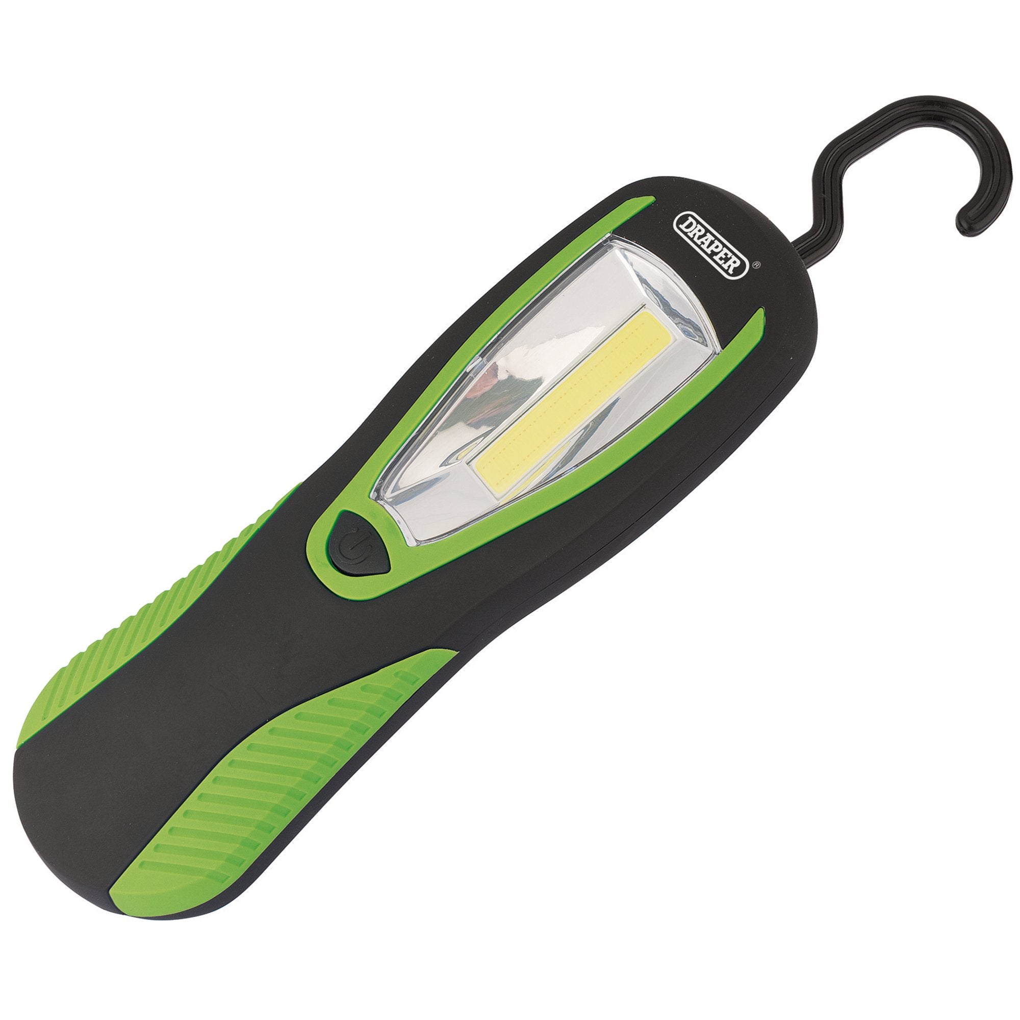 COB-LED-Work-Light-with-Magnetic-Back-and-Hanging-Hook,-3W,-200-Lumens,-Green,-3-x-AA-Batteries-Supplied