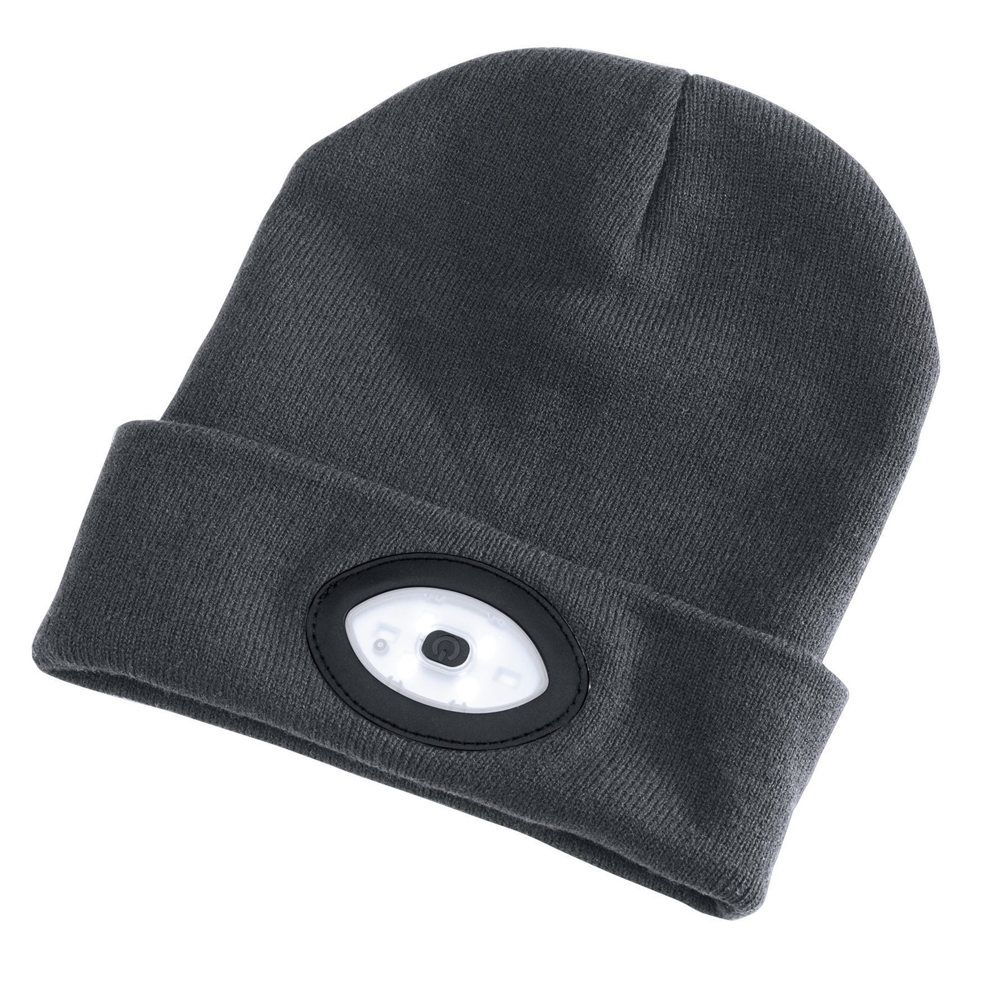 Beanie-Hat-with-Rechargeable-Torch,-One-Size,-1W,-100-Lumens,-Grey