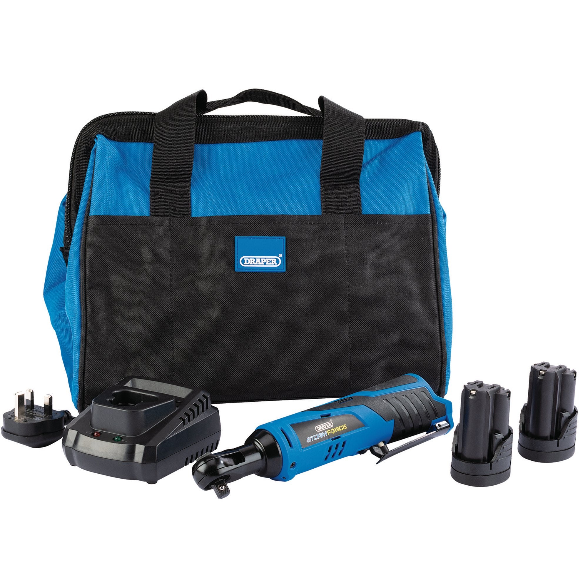 Draper-Storm-Force®-10.8V-Power-Interchange-Reversible-Ratchet-Kit,-2-x-1.5Ah-Batteries,-1-x-Charger,-1-x-Bag