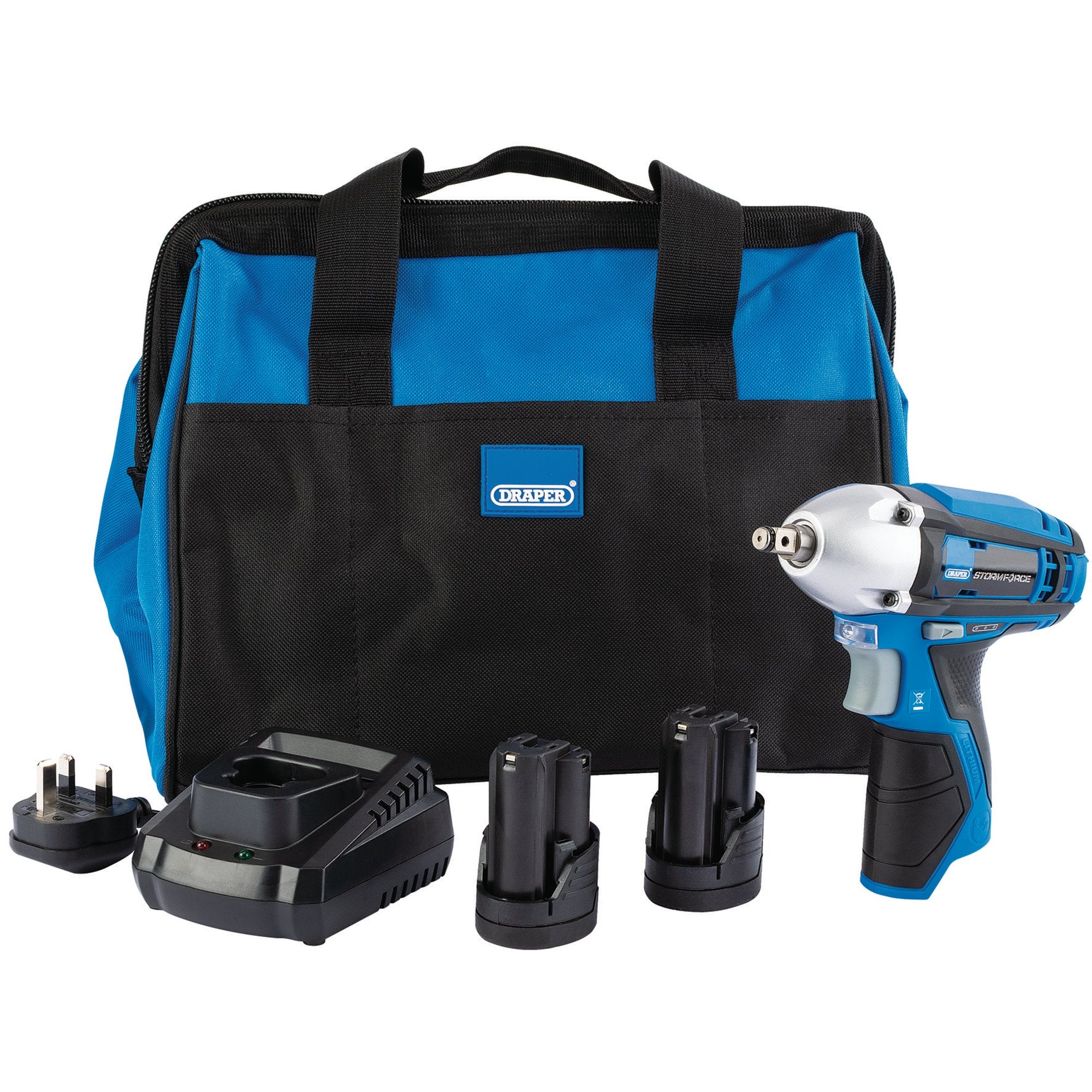 Draper-Storm-Force®-10.8V-Power-Interchange-Impact-Wrench-Kit,-2-x-1.5Ah-Batteries,-1-x-Charger,-1-x-Bag