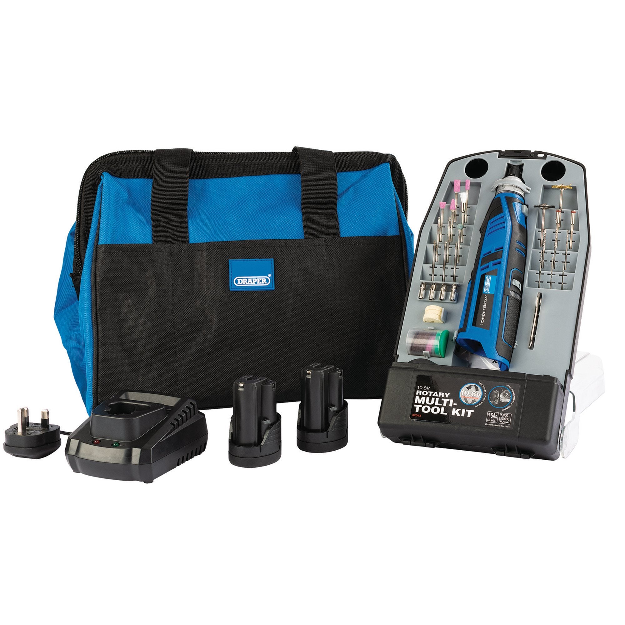 Draper-Storm-Force®-10.8V-Power-Interchange-Multi-Tool-Kit,-2-x-1.5Ah-Batteries,-1-x-Charger,-1-x-Bag