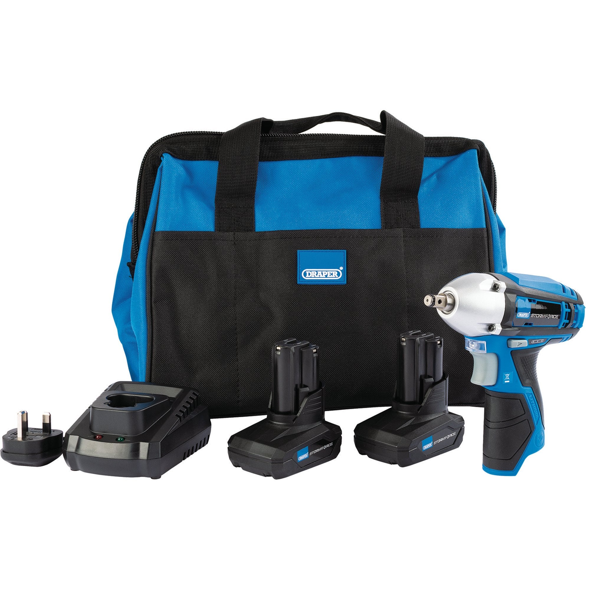 Draper-Storm-Force-10.8V-Power-Interchange-Impact-Wrench-Kit,-2-x-4.0Ah-Batteries,-1-x-Charger,-1-x-Bag