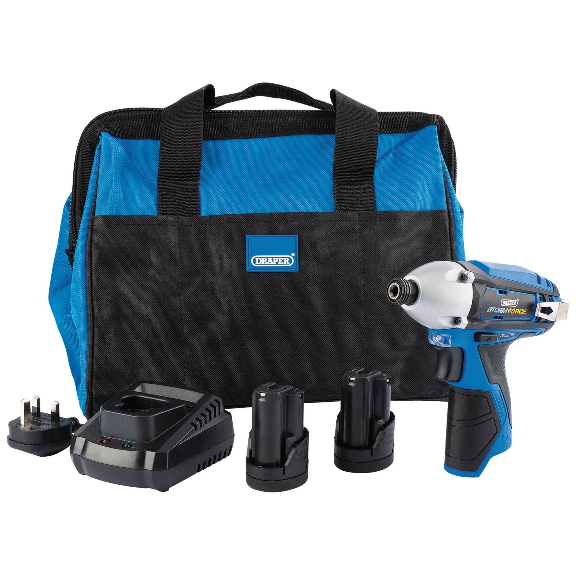 Draper-Storm-Force®-10.8V-Power-Interchange-Impact-Driver-Kit,-2-x-1.5Ah-Batteries,-1-x-Charger,-1-x-Bag