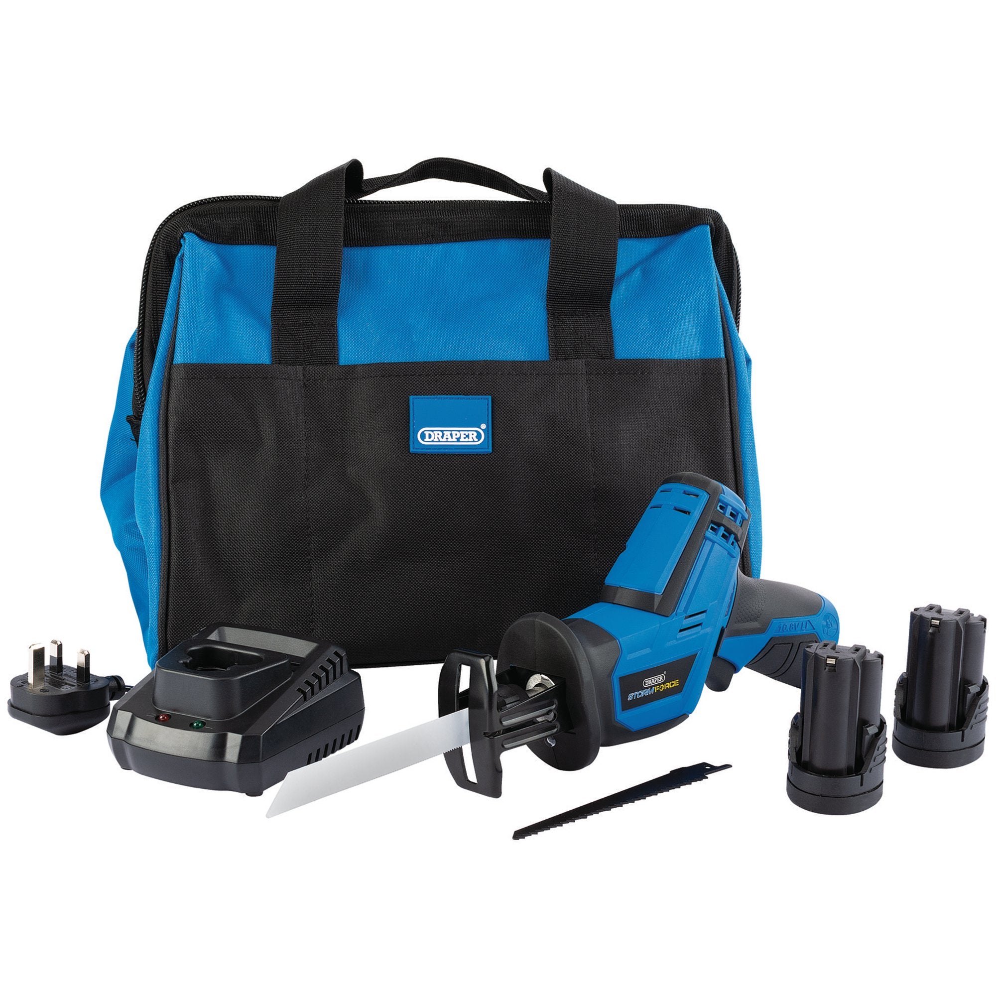 Draper-Storm-Force®-10.8V-Power-Interchange-Reciprocating-Saw-Kit,-2-x-1.5Ah-Batteries,-1-x-Charger,-1-x-Bag